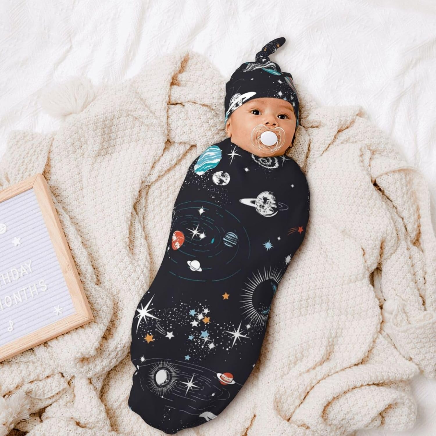 Osvbs Galaxy Swaddle with Beanie Set for Newborn