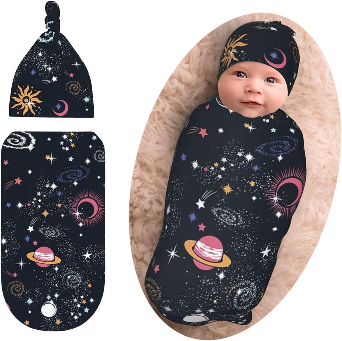 Osvbs Space Galaxy Swaddle Blanket with Beanie Set