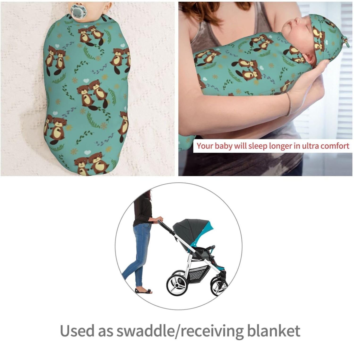 Muishi Cute Beaver Newborn Swaddle Blanket and Hat Set