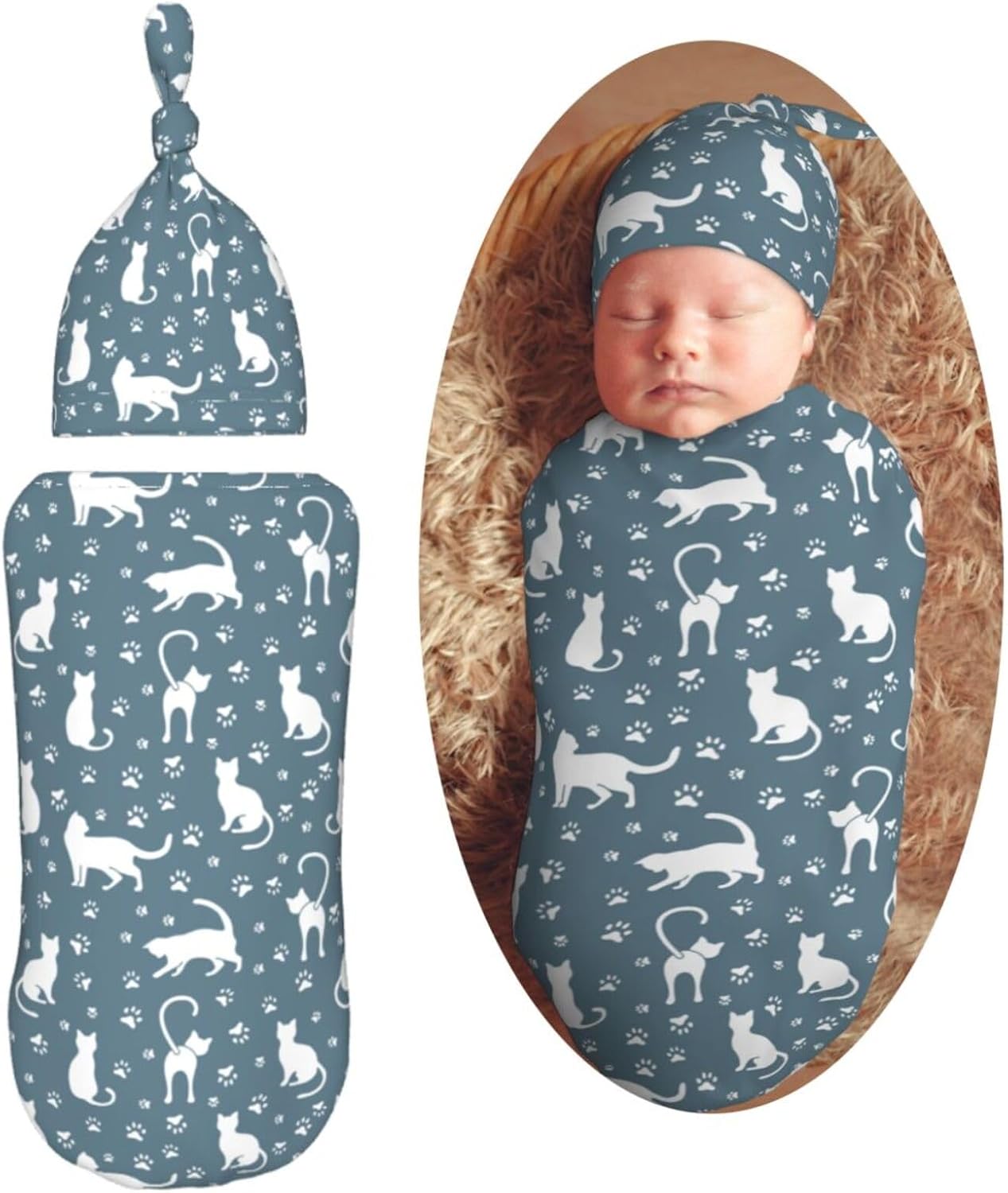 Muishi Newborn Swaddle Blanket Hat Set for Baby
