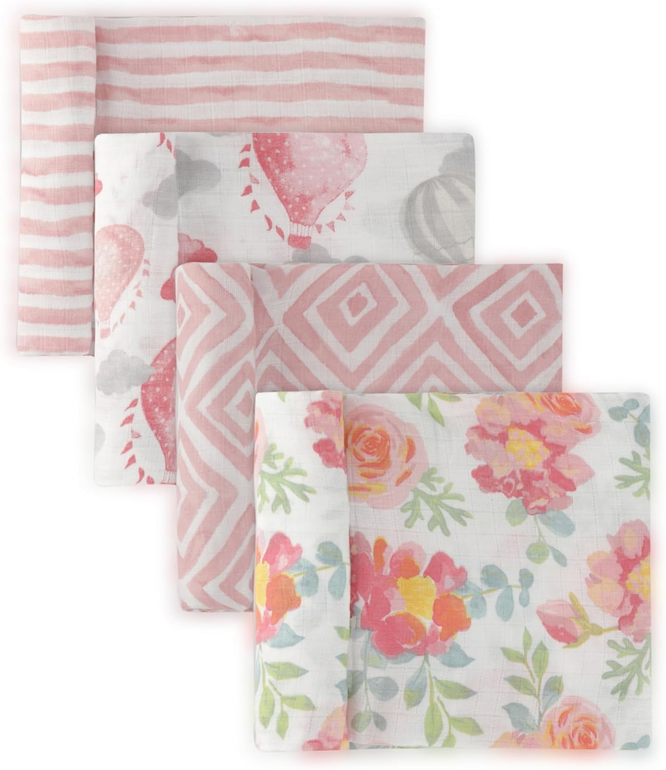 Featherhead 100 Cotton Muslin Swaddle Blankets - 4 Pack Garden Floral