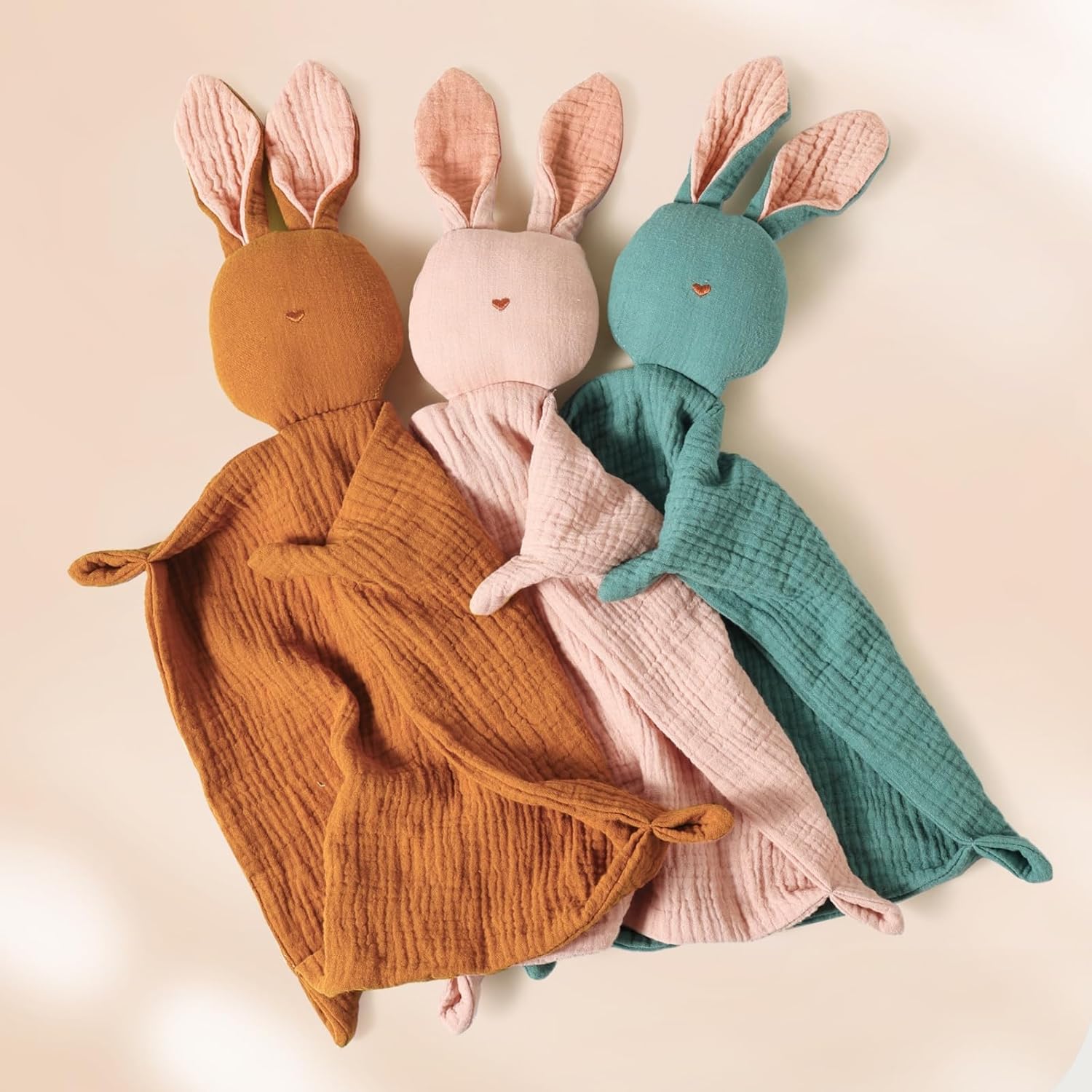 Insular Bunny Lovey Blanket for Babies Organic Cotton Swaddling Blanket Brick Red