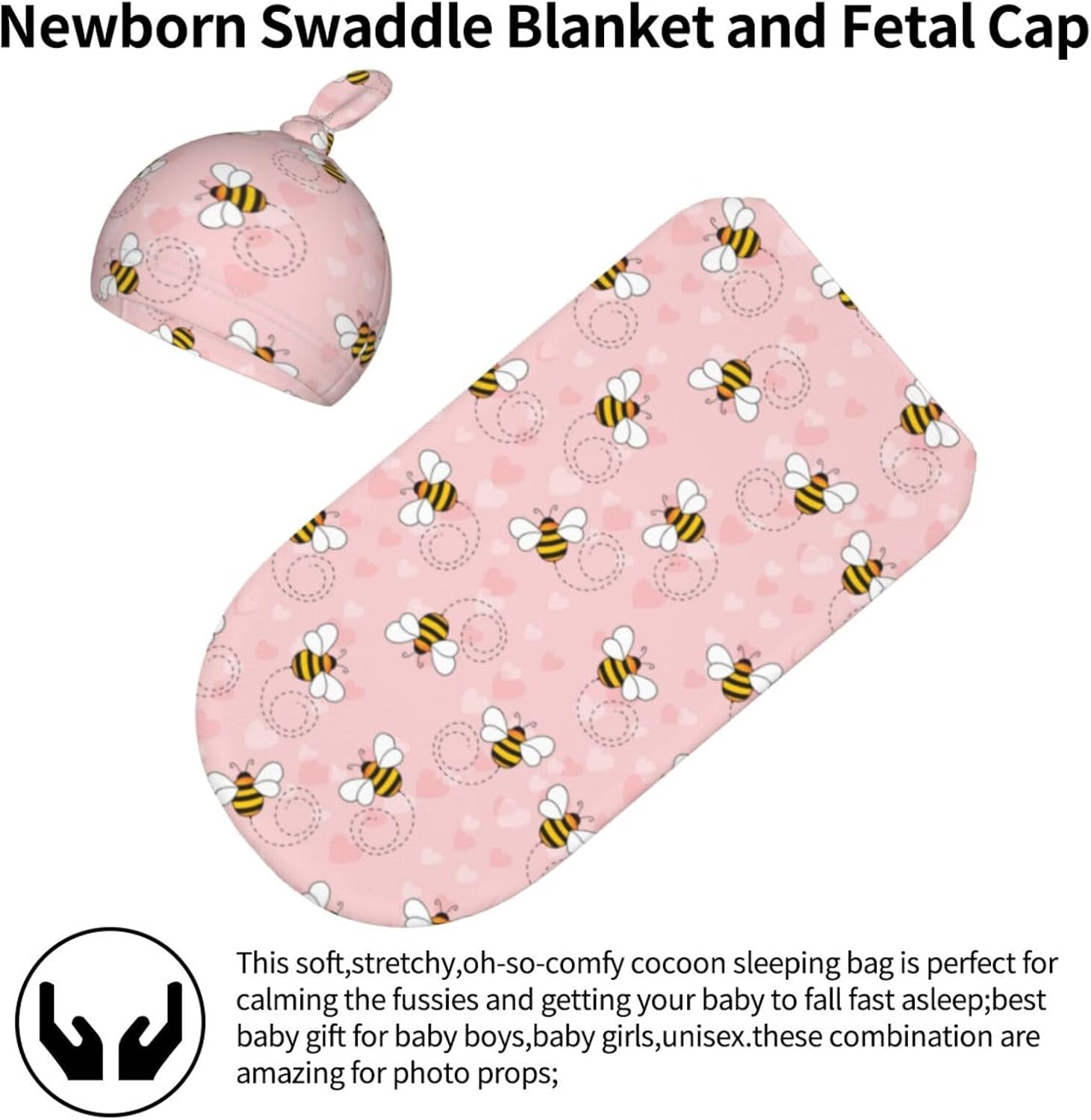 Sozzjile Cute Bee Swaddle Blanket Beanie Set for Newborn