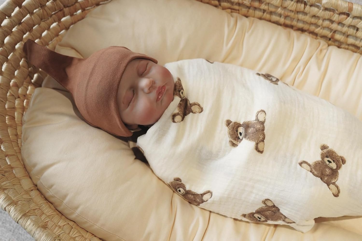 Little Jump 2-Pack Muslin Swaddle Blankets - Boho Teddy Bear Design