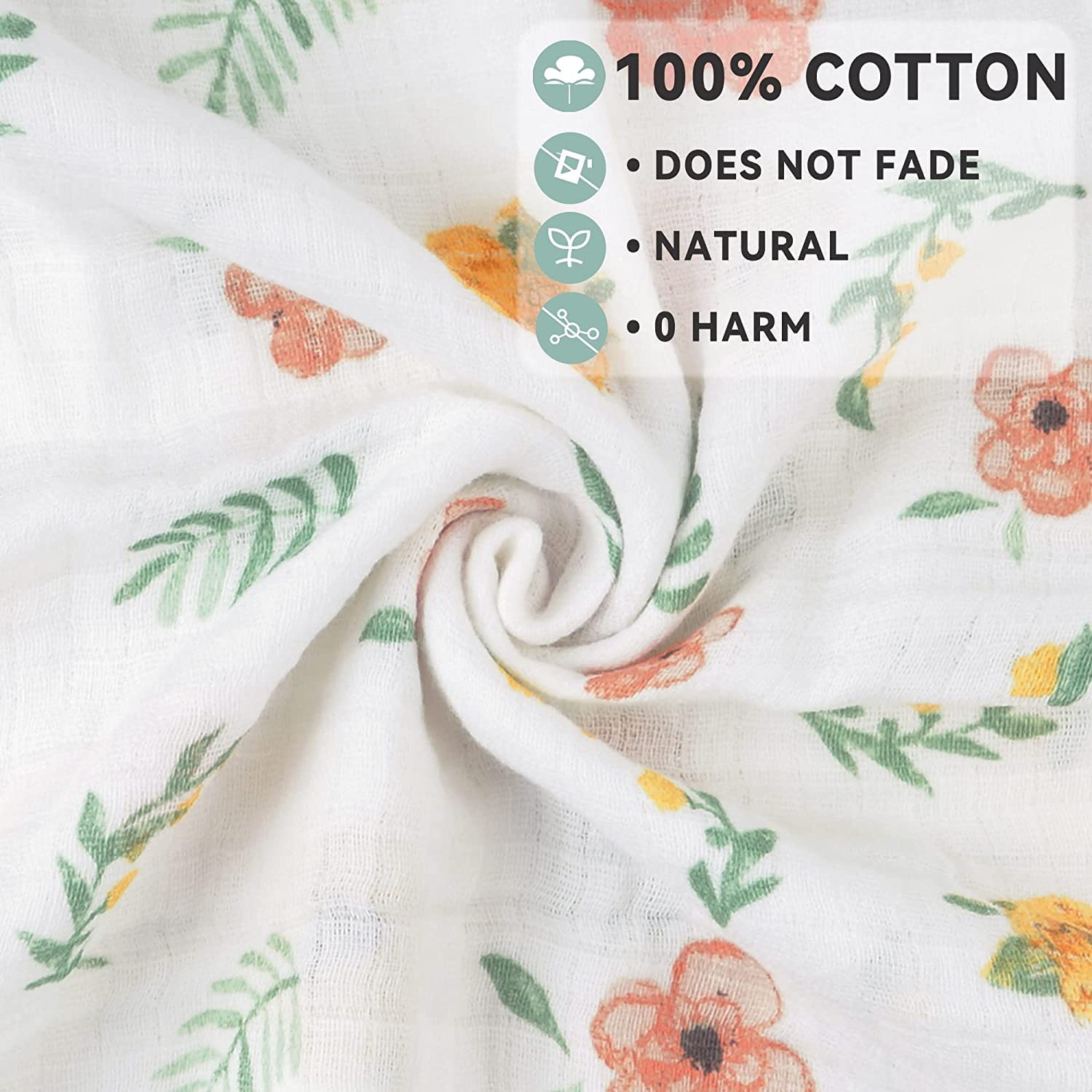 Softan Muslin Swaddle Blankets 4 Pack Green Floral