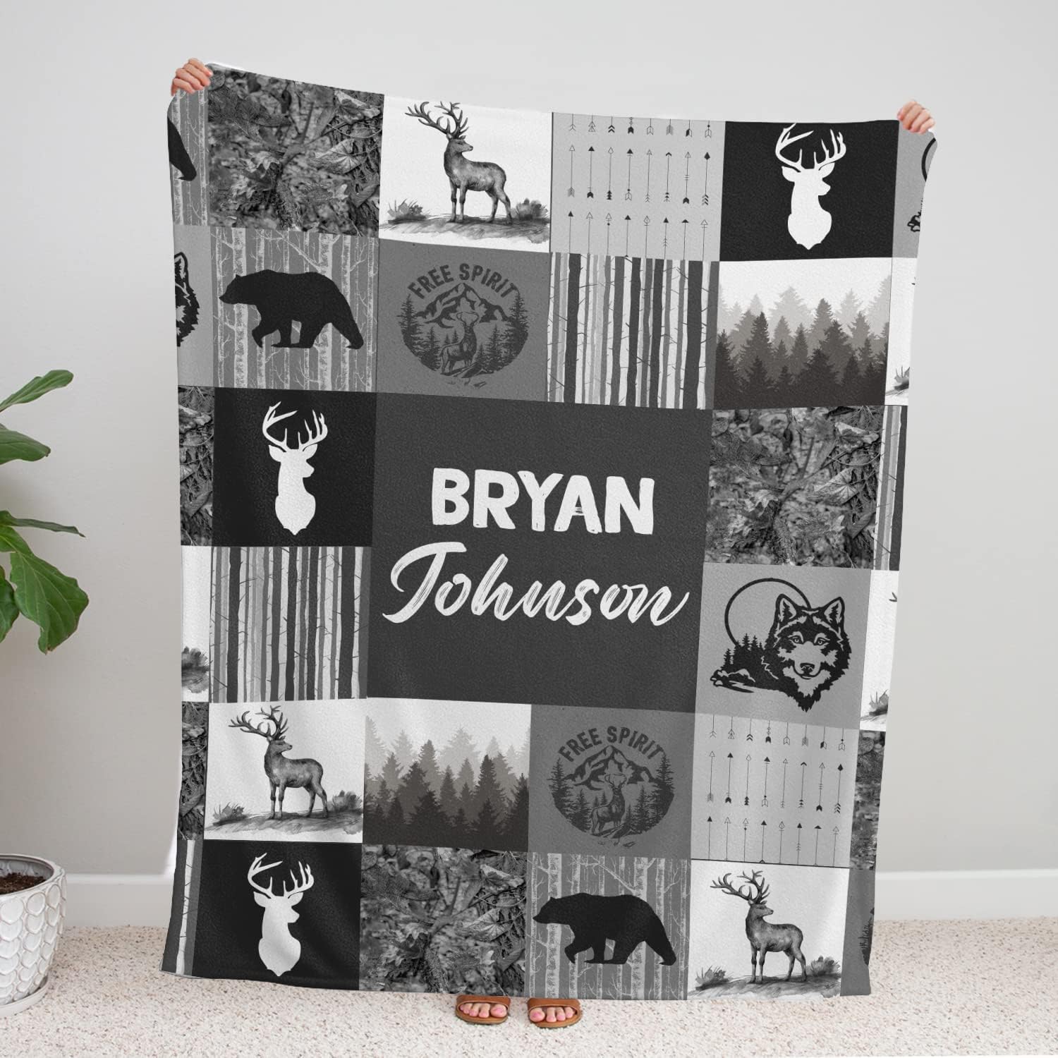 Hykuc Personalized Woodland Baby Blanket with Name