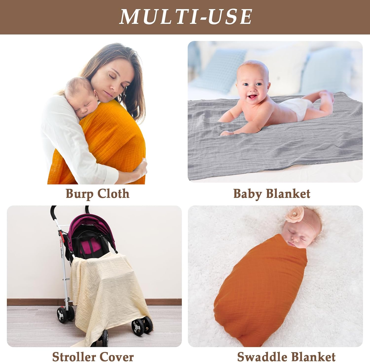 Davids Kids 4 Pack Baby Muslin Swaddles 47 x 47