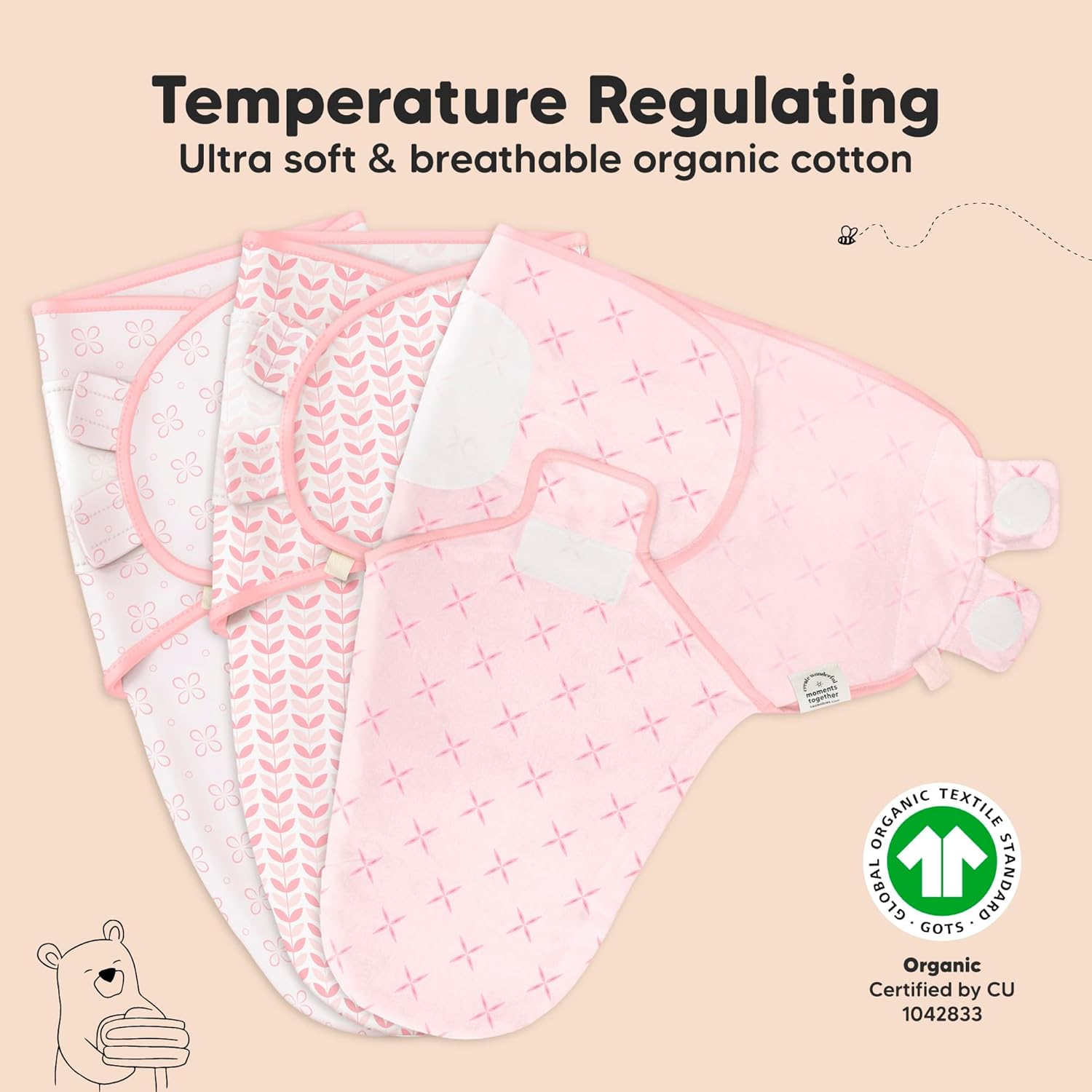 KeaBabies 3-Pack Organic Baby Sleep Sacks - Blossom L