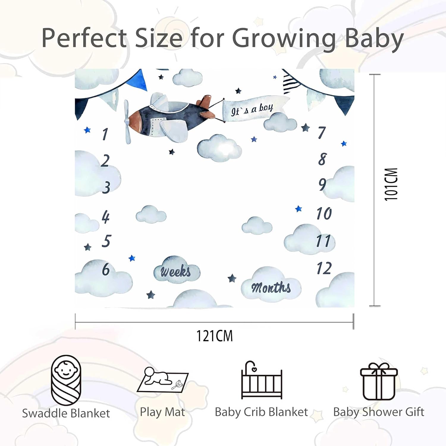 Airplane Baby Milestone Blanket for Boy or Girl