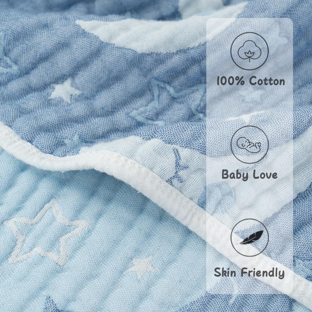 Soft 100 Cotton Muslin Baby Blanket with Moon Pattern