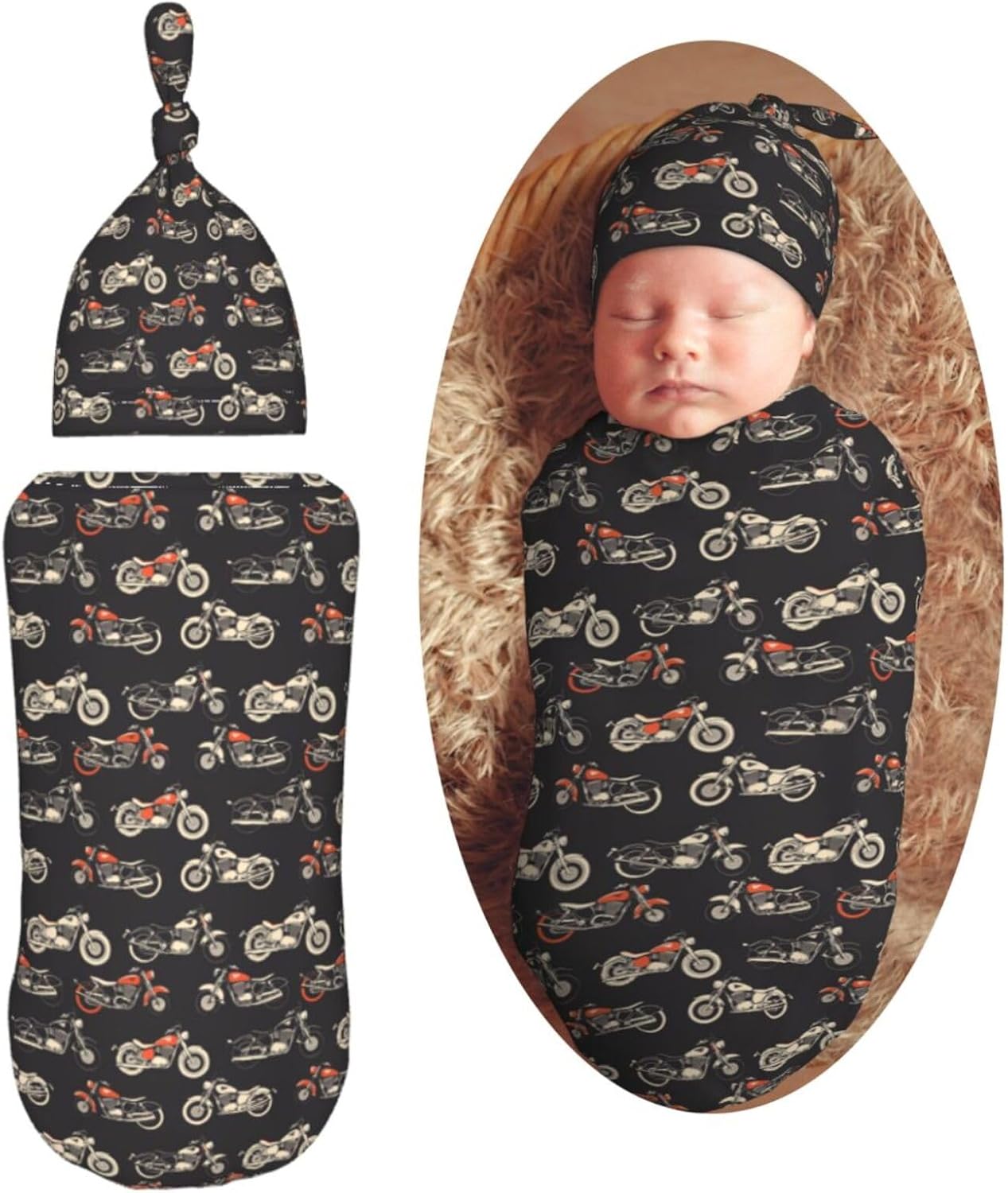 Muishi Motorcycles Swaddle Blanket Baby Hat Set