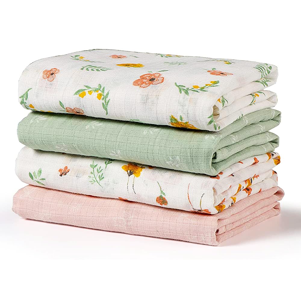 Softan Muslin Swaddle Blankets 4 Pack Green Floral