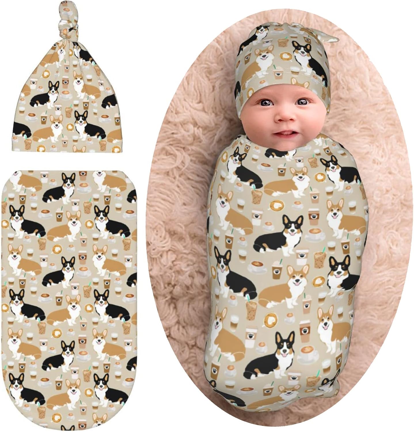 Norchzi Swaddle Blanket with Hat Set for Newborns 1