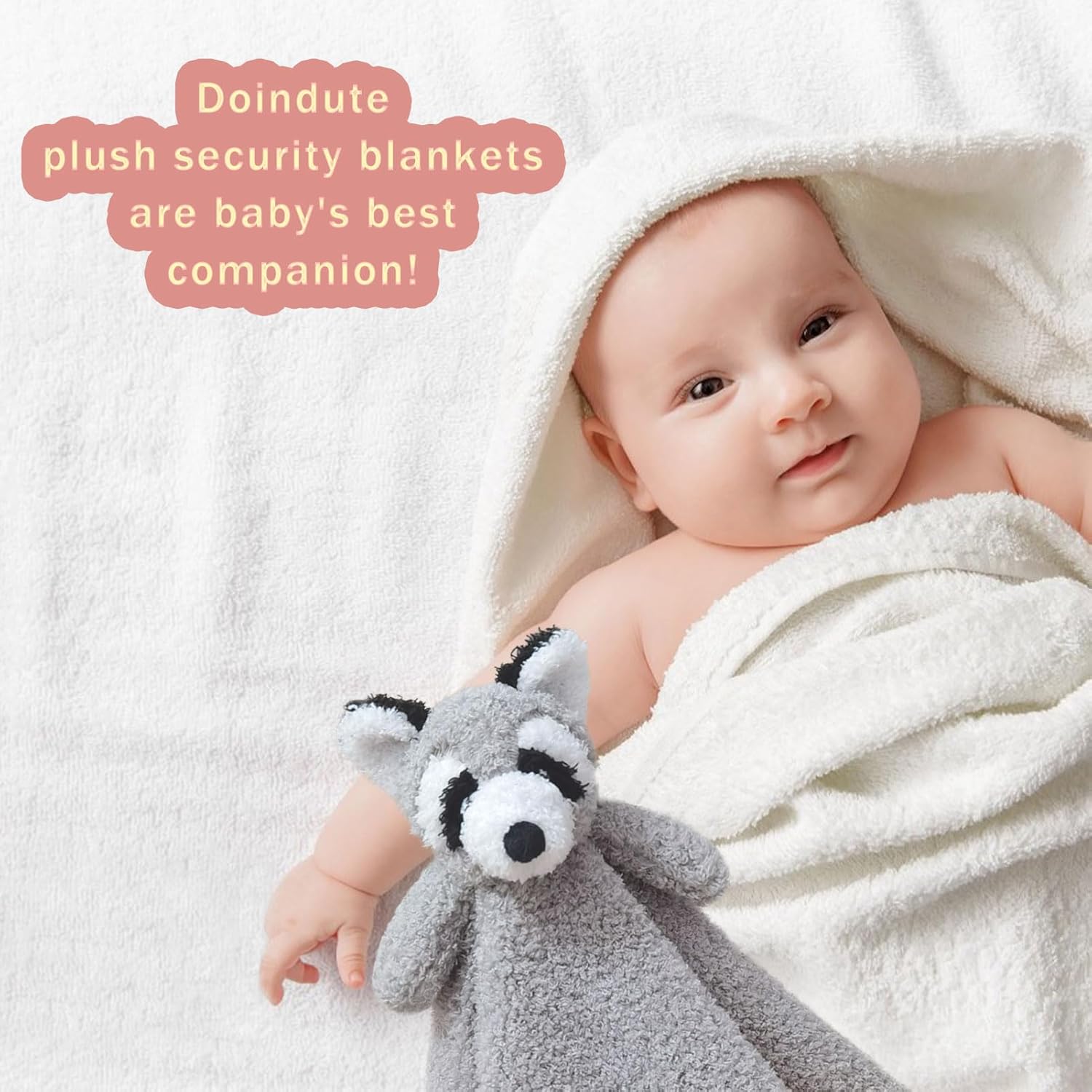 Doindute Baby Gray Raccoon Security Blanket 14 Inches