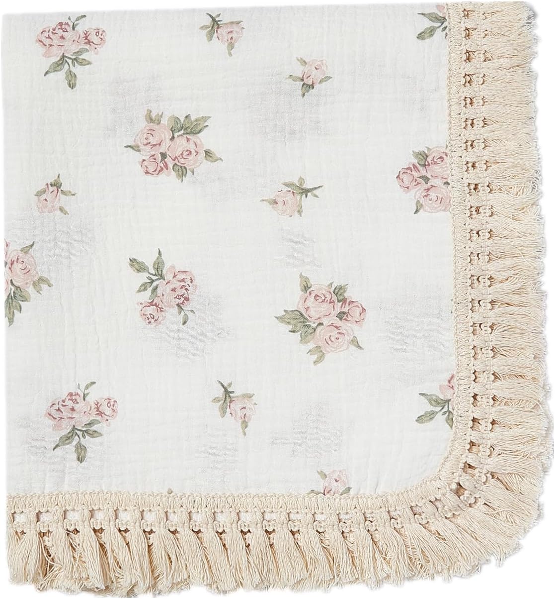 Insular Cotton Muslin Baby Blanket with Tassel 47 x 40 Pink Rose