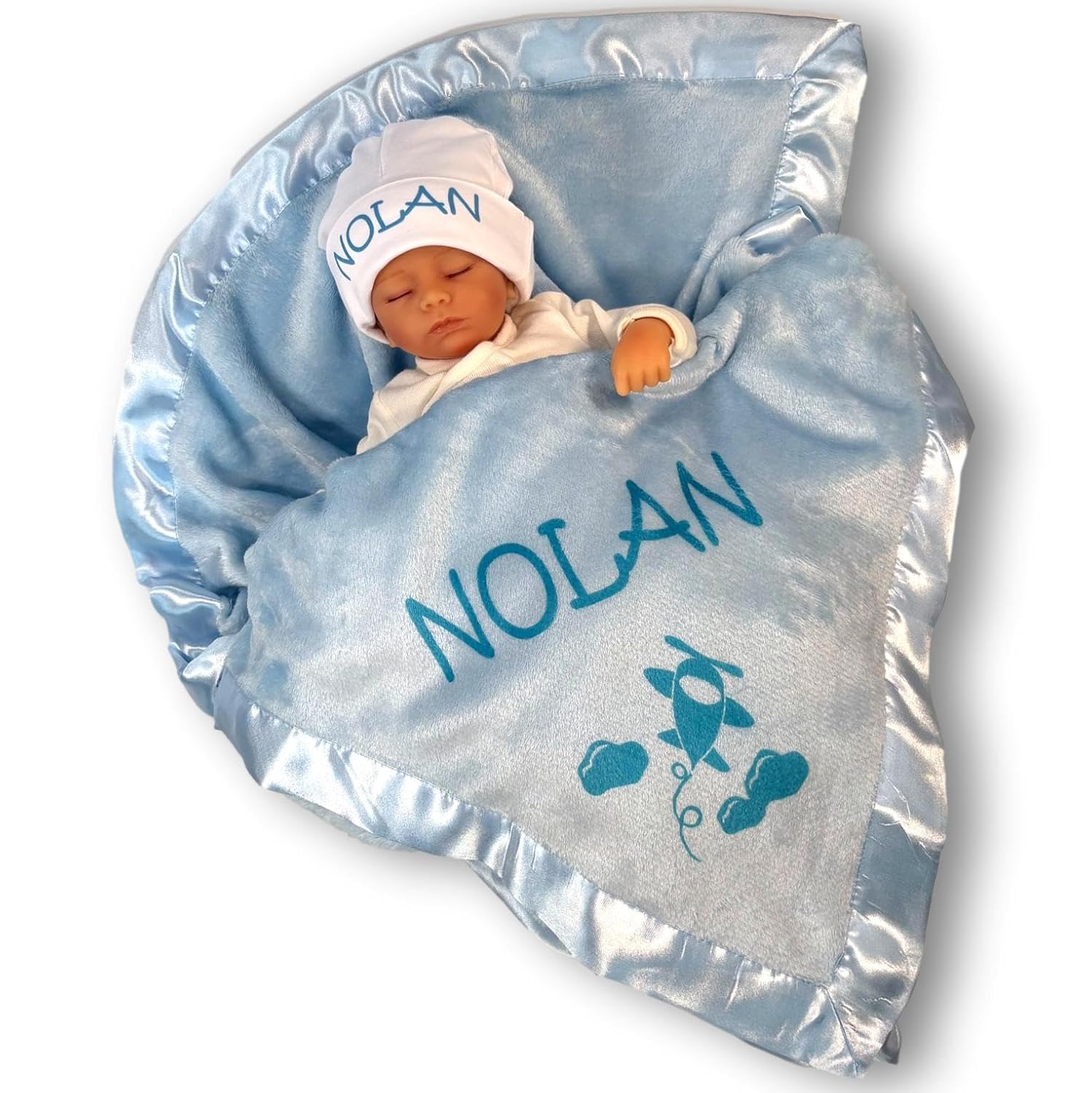 Custom Catch Personalized Baby Blanket - 36 Inch Plush with Satin Trim