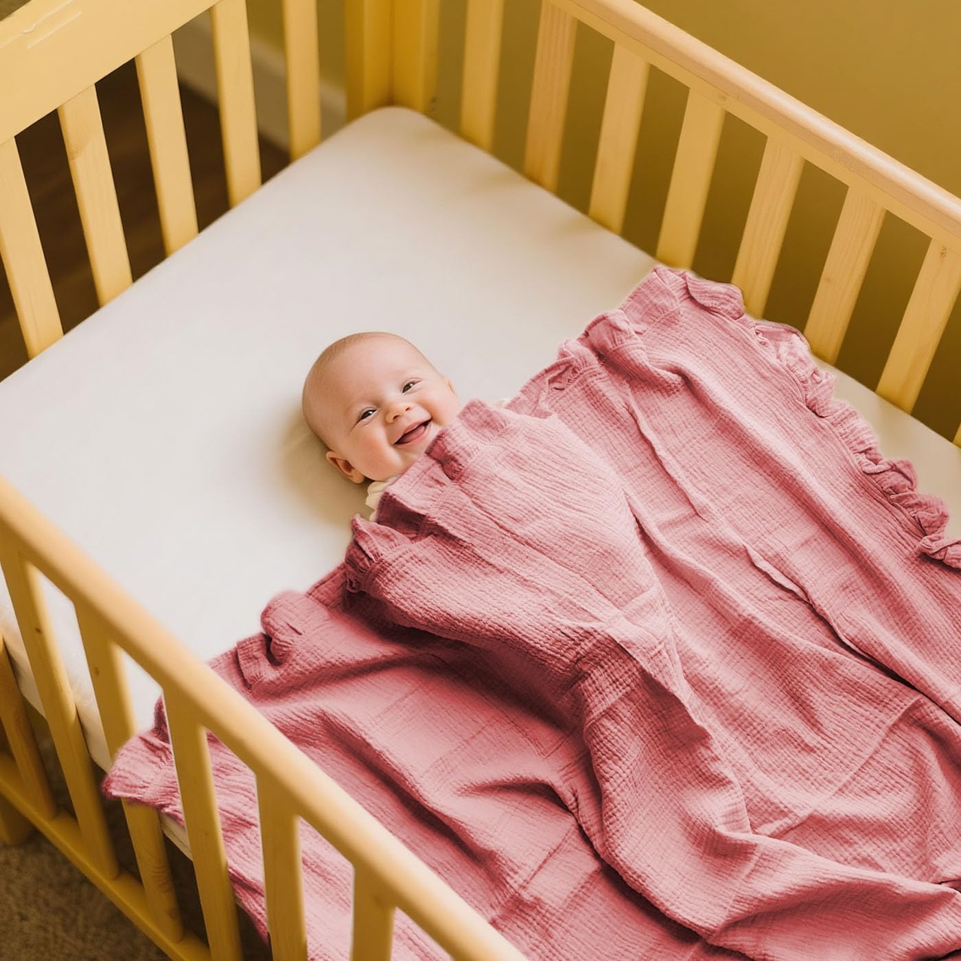 Organic Muslin Baby Blanket 47x47 Soft Lightweight for Newborns Toddlers Pink
