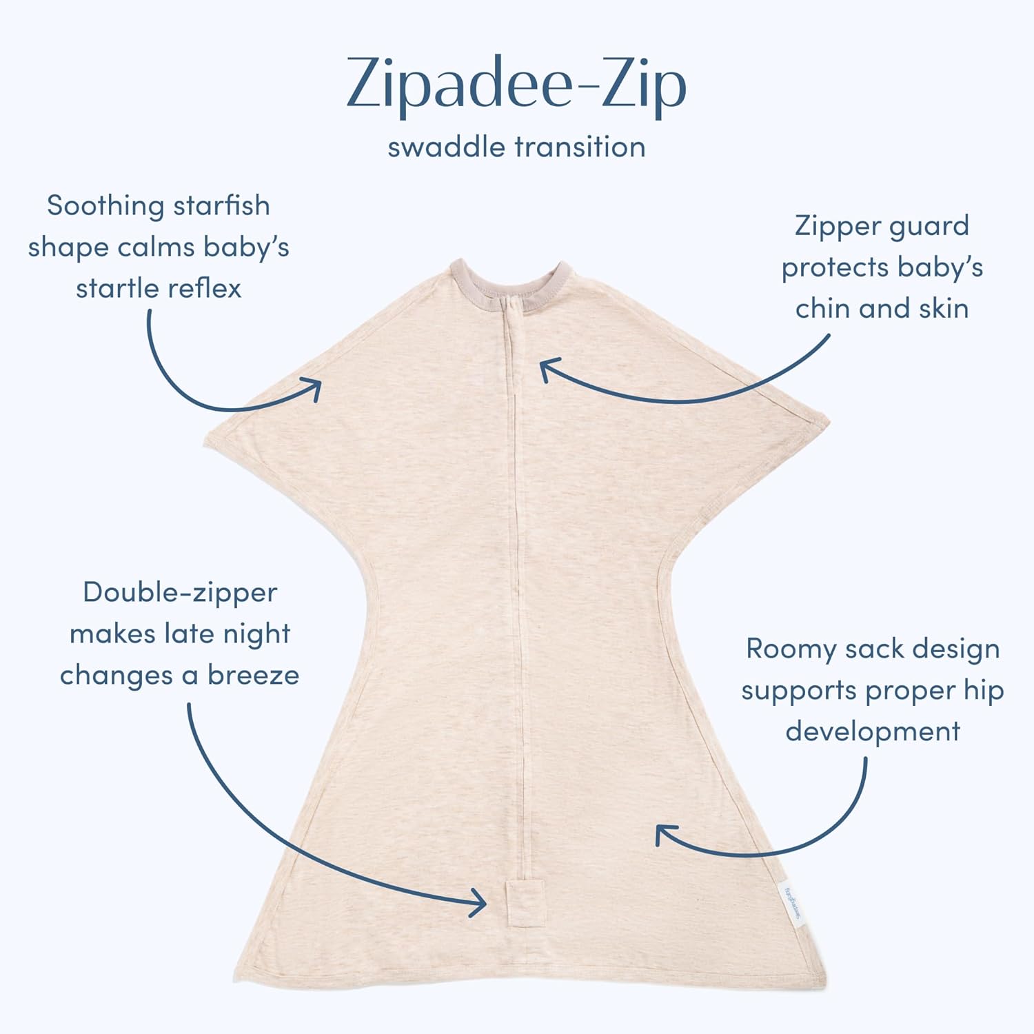 SleepingBaby Zipadee-Zip Transition Swaddle - Balanced Beige Heather