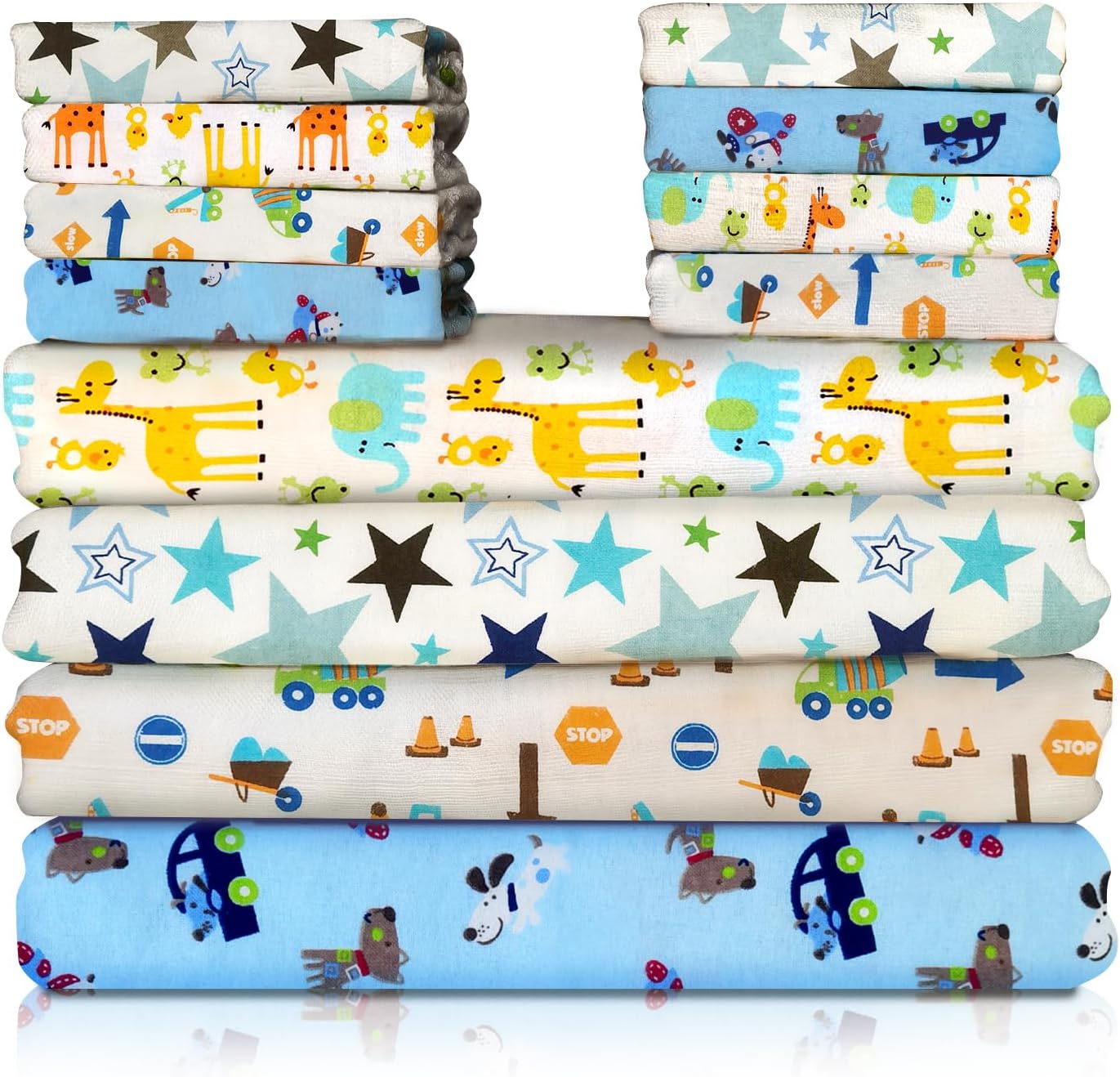 Omilion Receiving Blanket 4 Pack - 30x30 Flannel Cotton Blankets with Washcloths