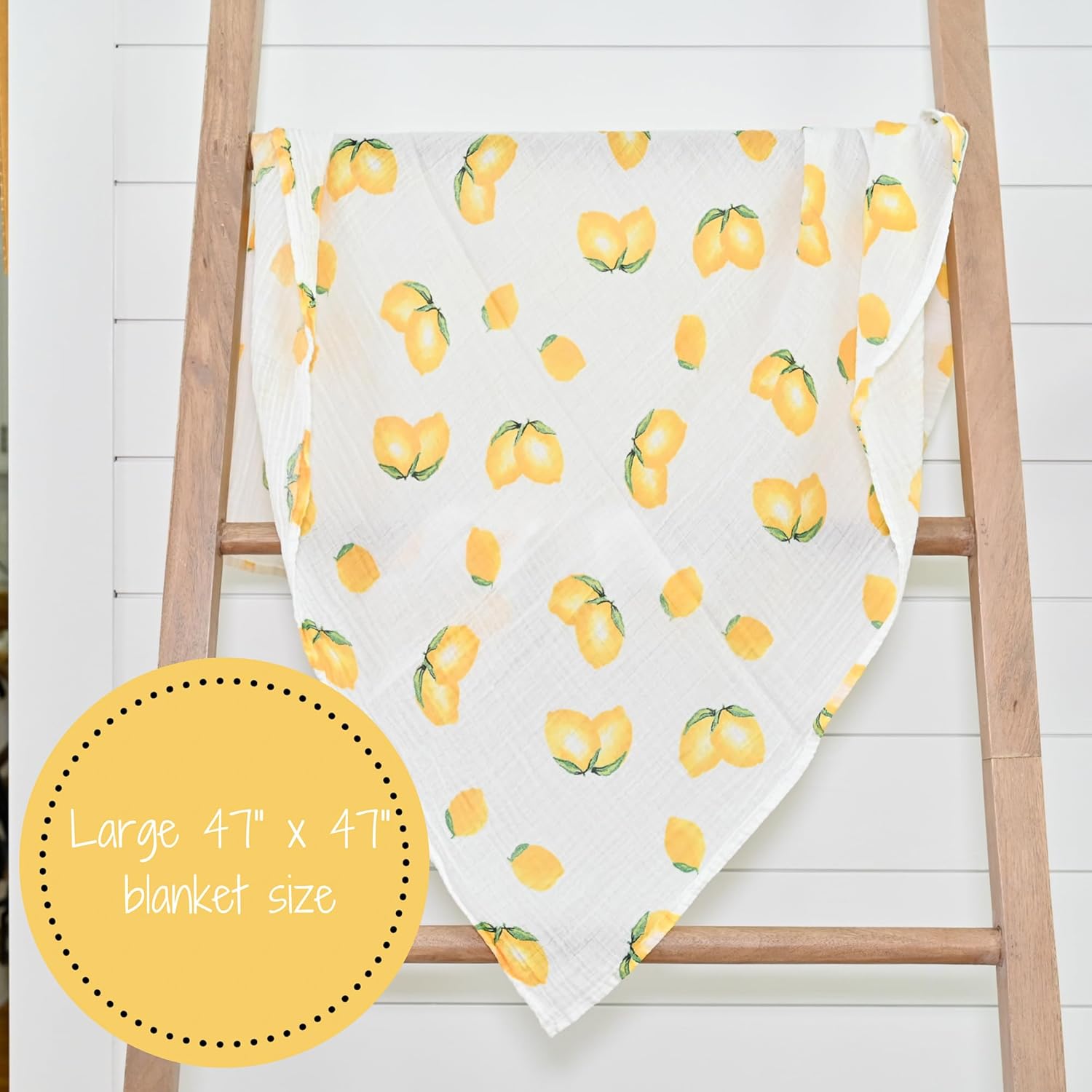 LollyBanks Lemon Print Muslin Swaddle Blanket 47x47 Inches