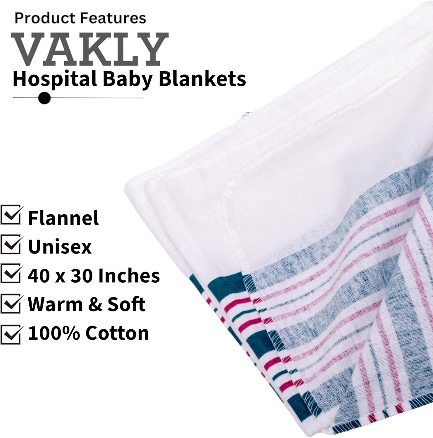 Vakly Hospital Receiving Blankets Pack of 3 30x40
