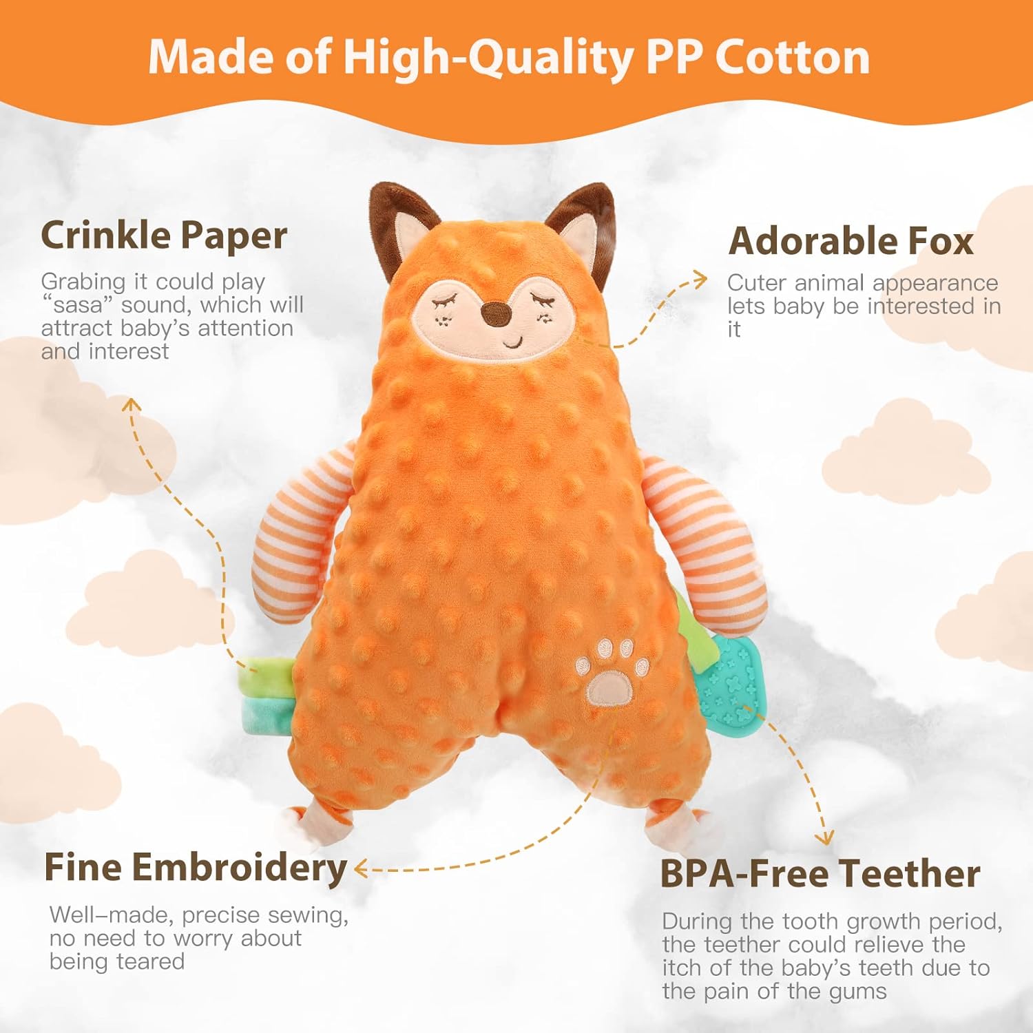 Baby Security Blanket with Teething Toy and Snuggle Animal