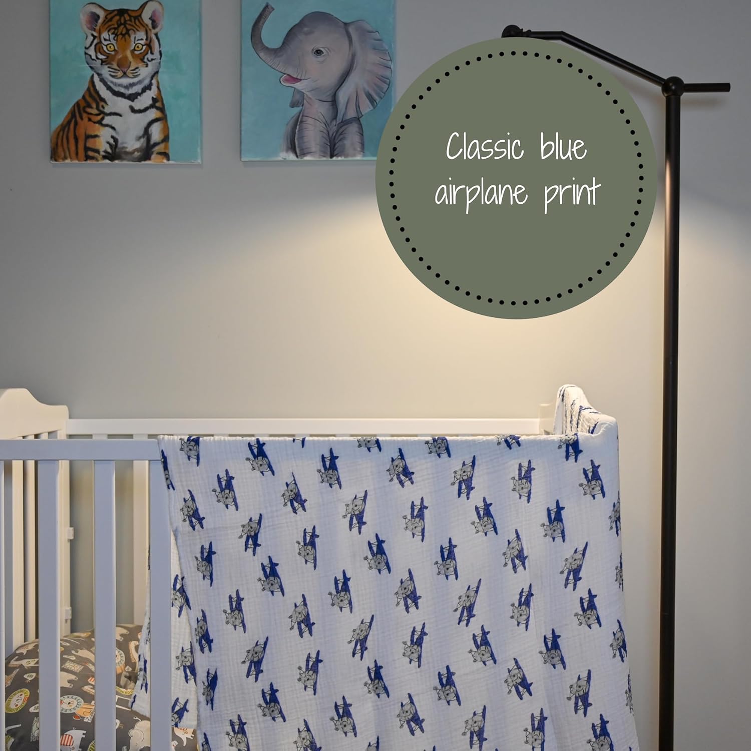 LollyBanks Muslin Swaddle Blanket - Airplane Print
