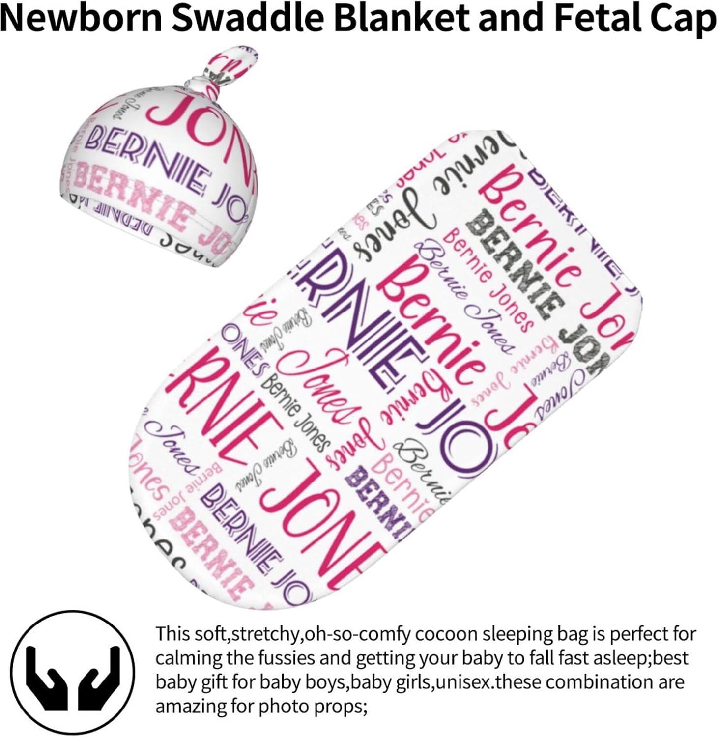 Personalized Baby Swaddle Set with Name Hat