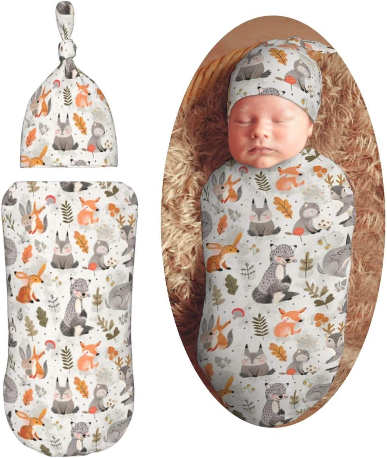 KiuLoam Newborn Swaddle Blanket with Hat Set