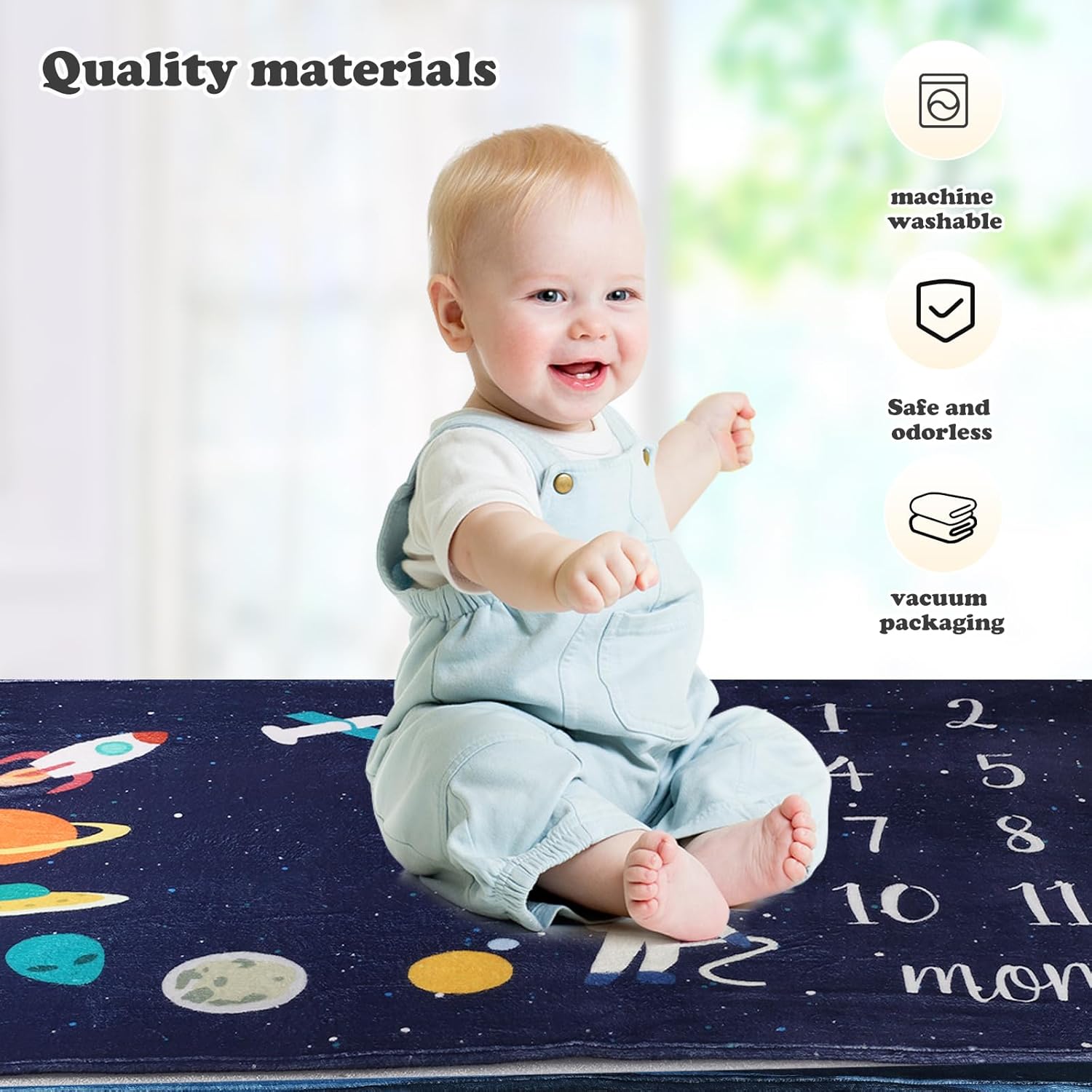 Baby Monthly Milestone Star Astronaut Swaddling Blanket - 40x50IN