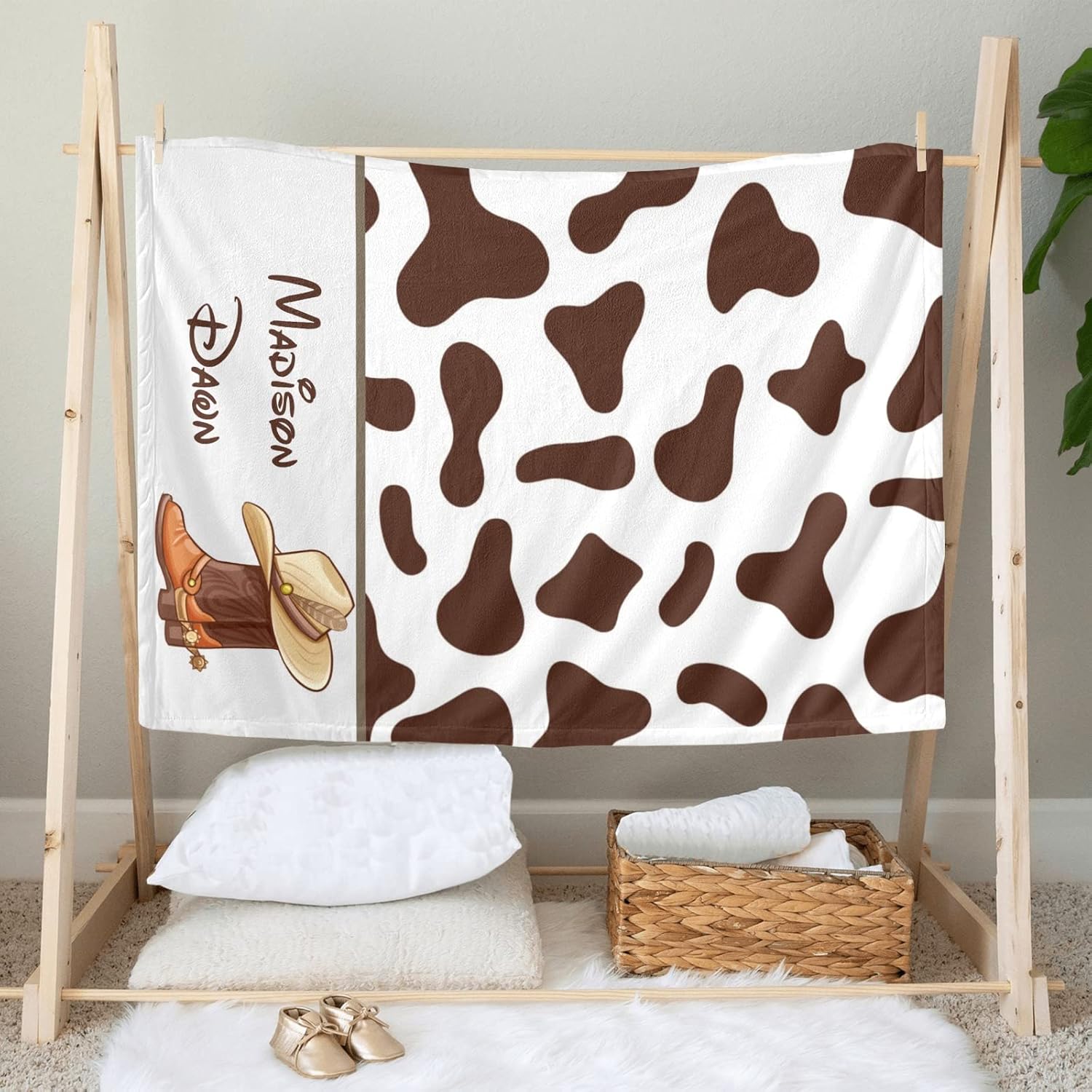 Deven Personalized Baby Blanket with Cowboy Boot Print 30x40 in