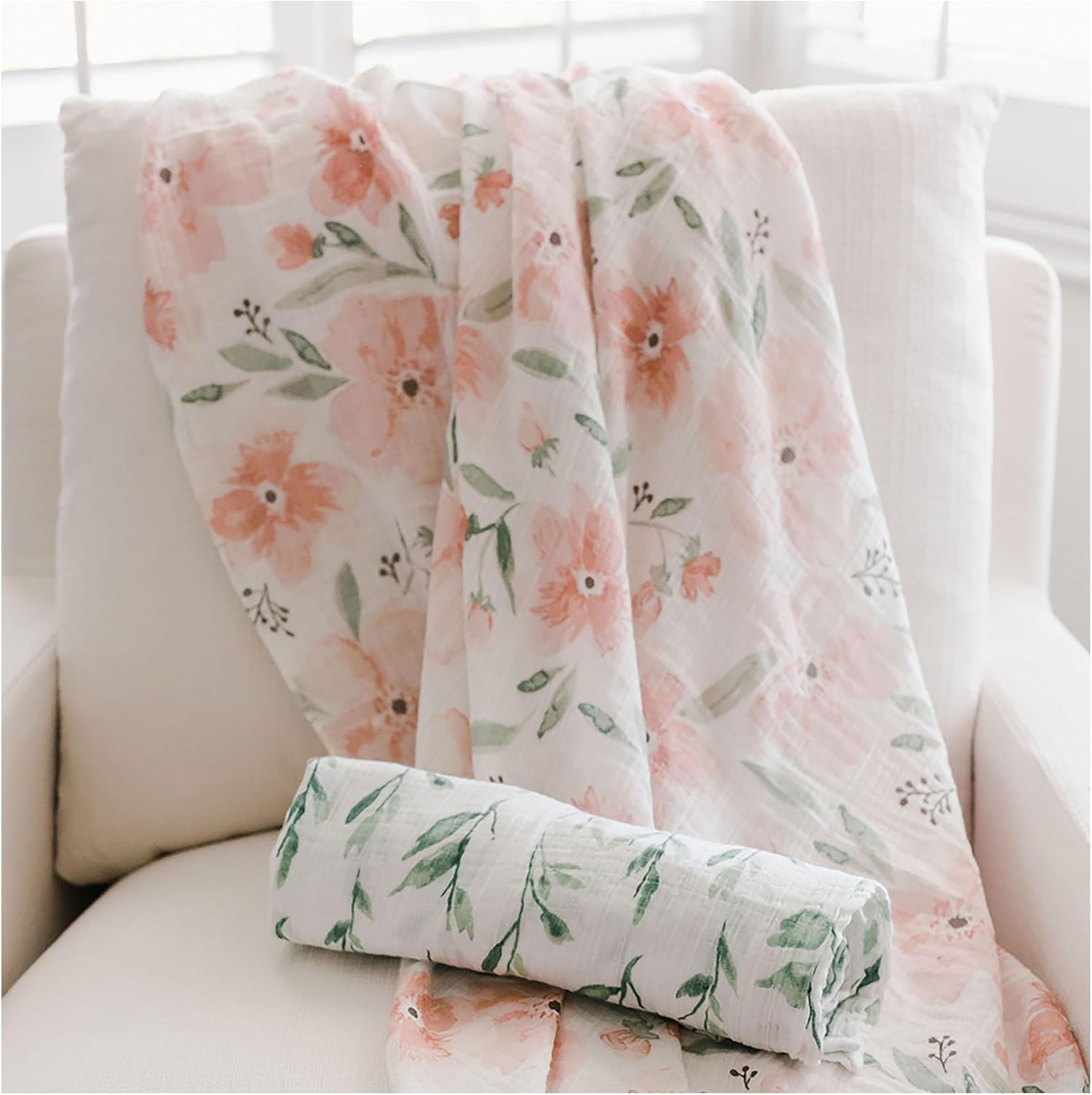Crane Baby 100 Cotton Muslin Swaddle Blankets Pink Floral 47x47