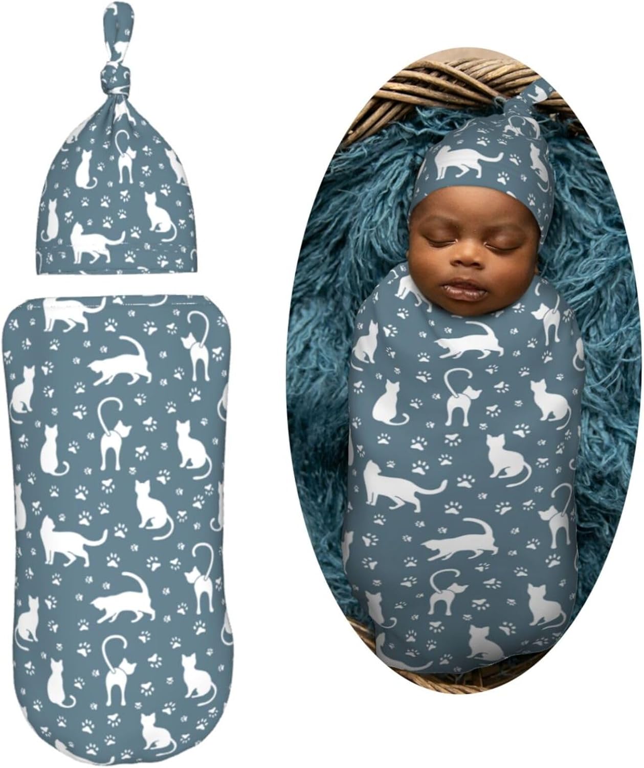 Muishi Newborn Swaddle Blanket Hat Set for Baby