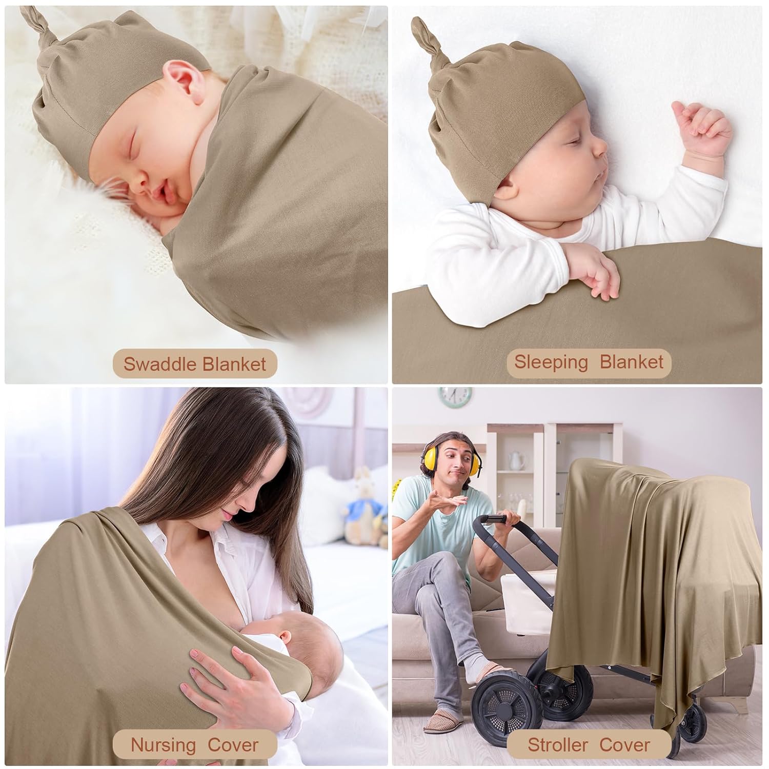 JaGely 2 Pack Baby Swaddle Blanket and Hat Set