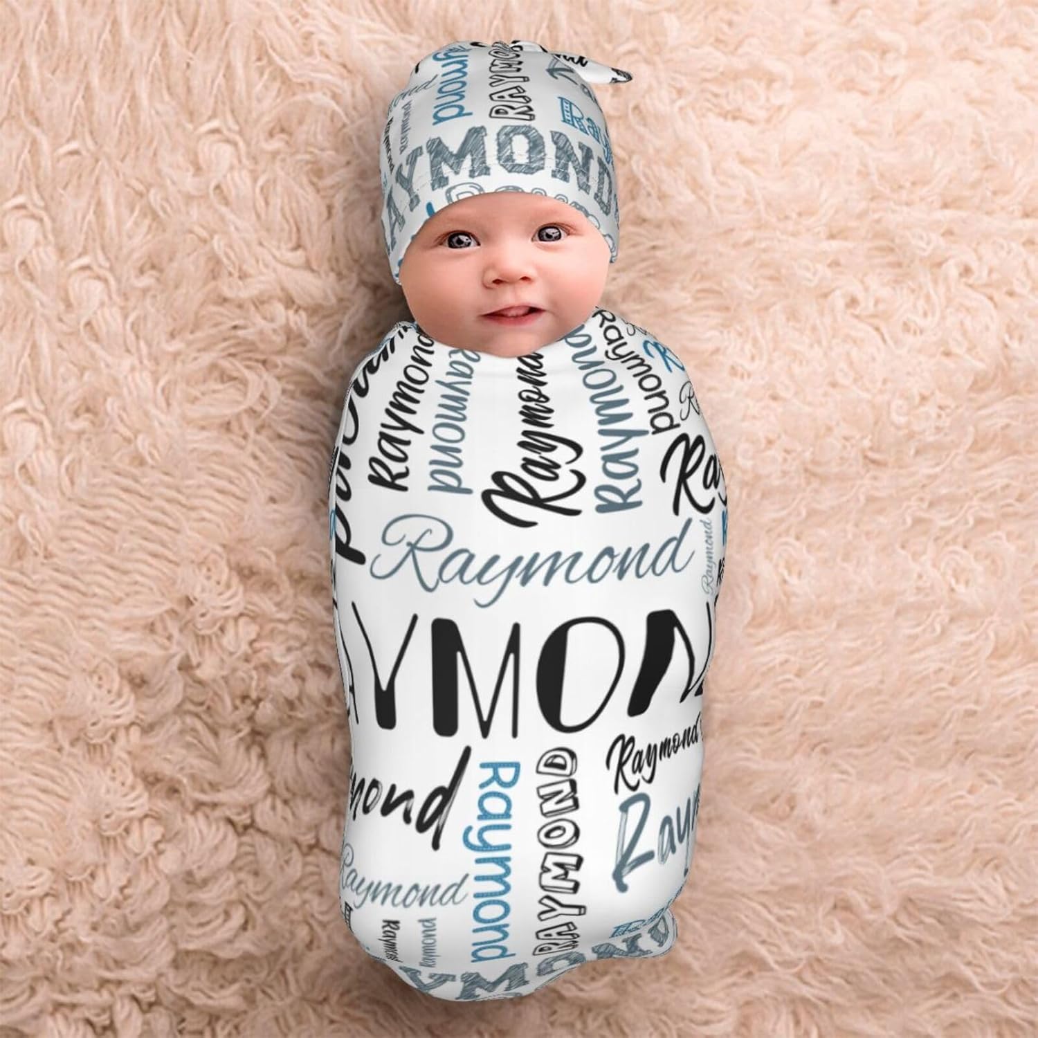 Personalized Name Swaddle Set - Baby Blanket Hat