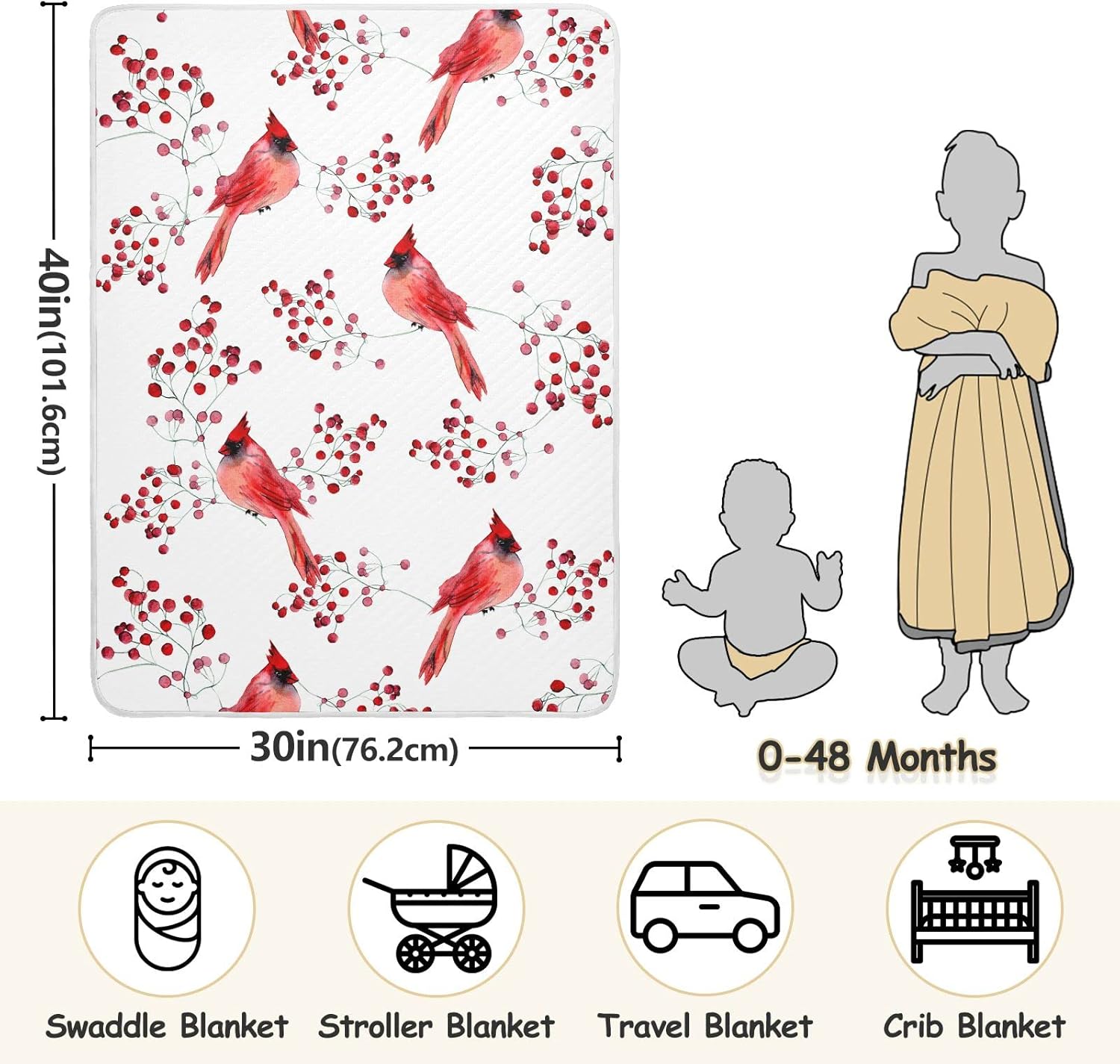 Ollabaky 30x40 Cute Red Birds Baby Blanket