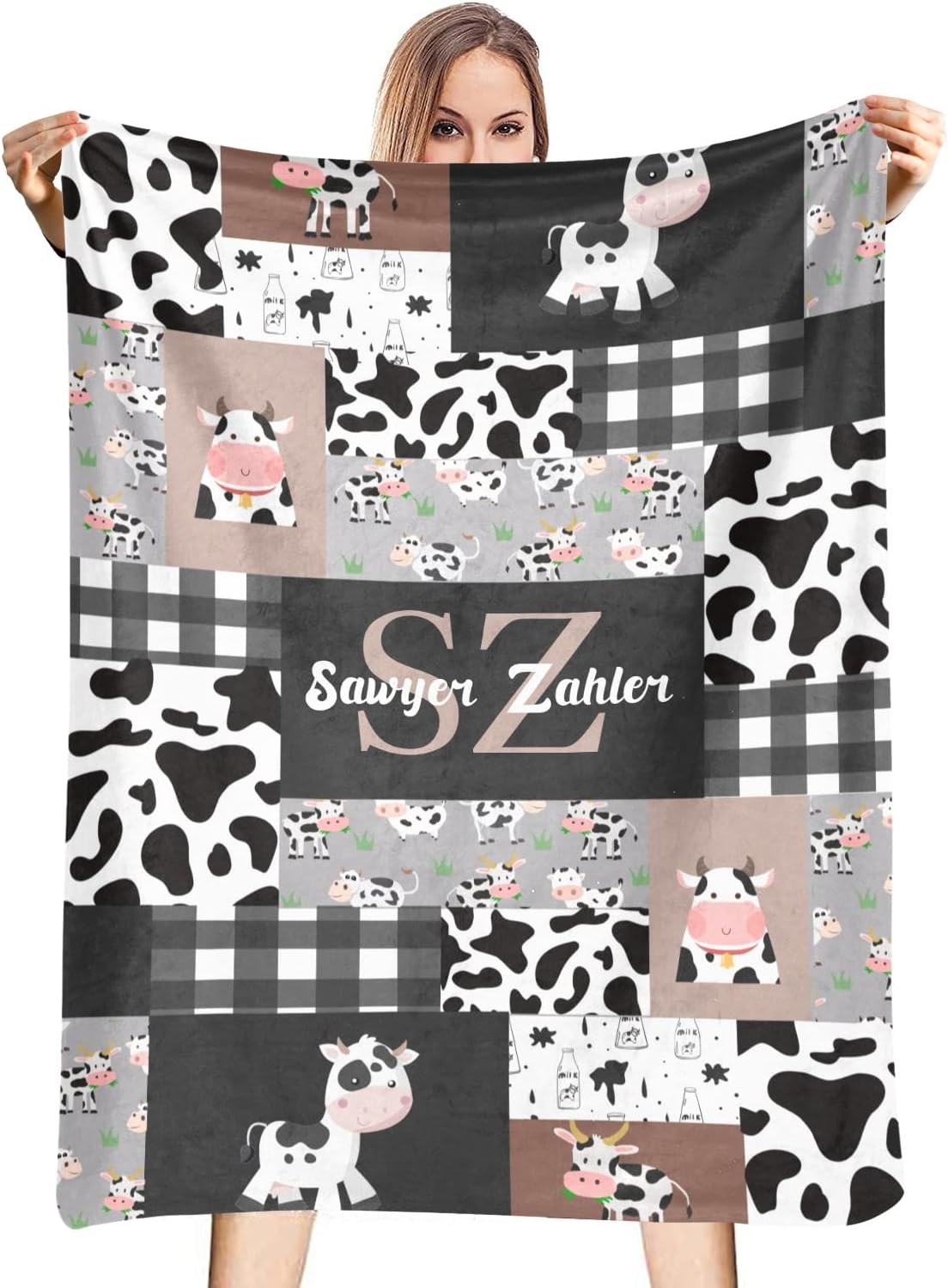 NZOOHY Cow Print Personalized Baby Blanket 30X40 in
