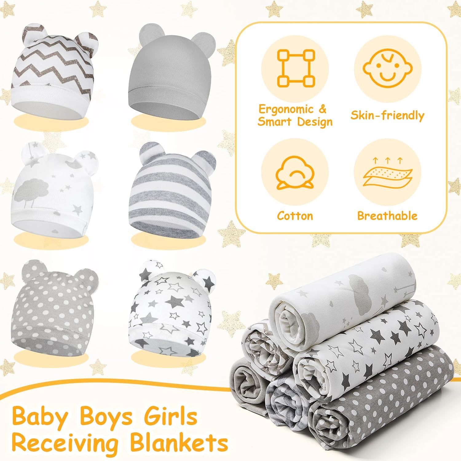 Ramede 6 Pack Cotton Baby Swaddles with Hats
