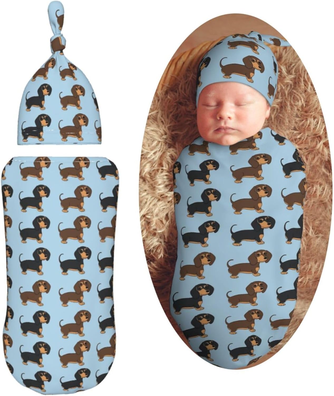 KiuLoam Dachshund Swaddle Blanket with Hat Set