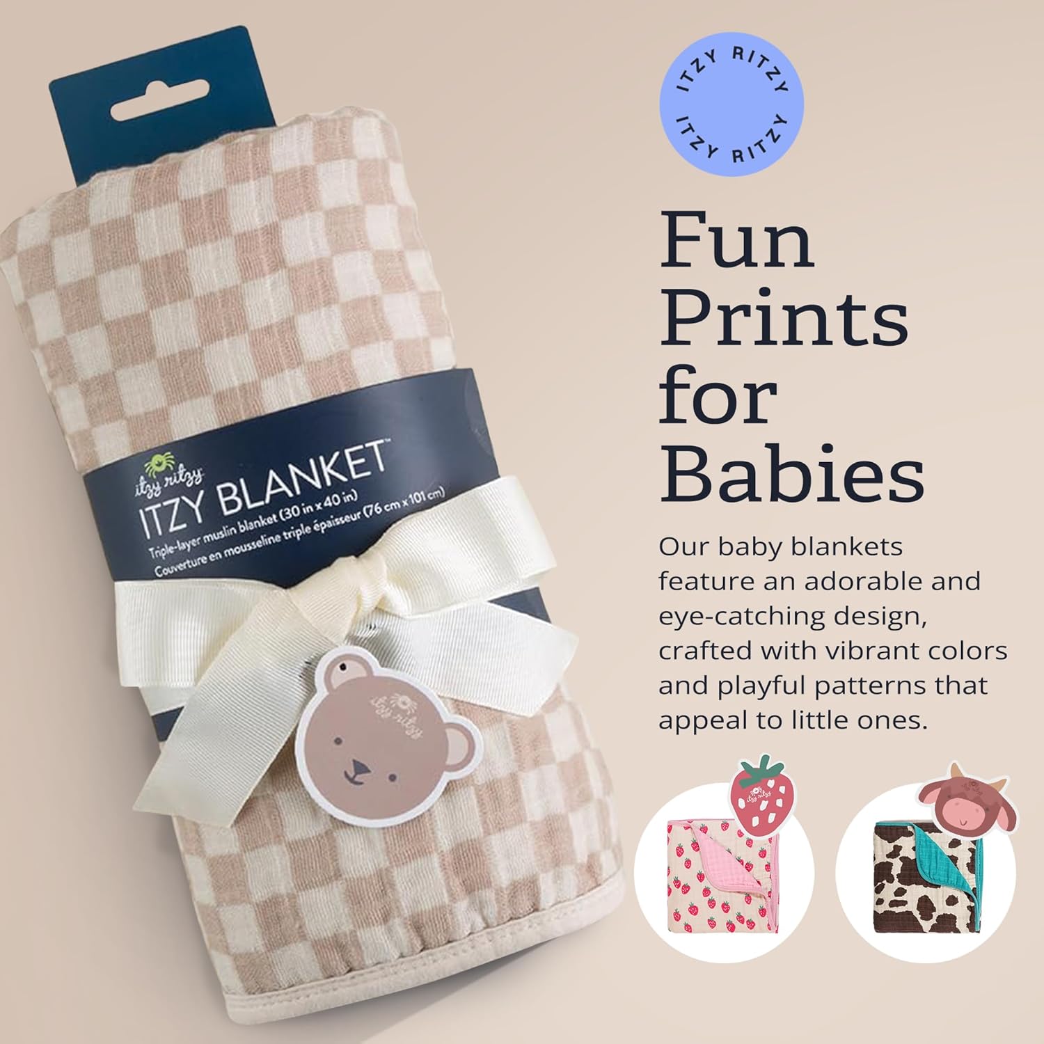 Itzy Ritzy Baby Blanket - Soft Cotton Muslin Checkerboard
