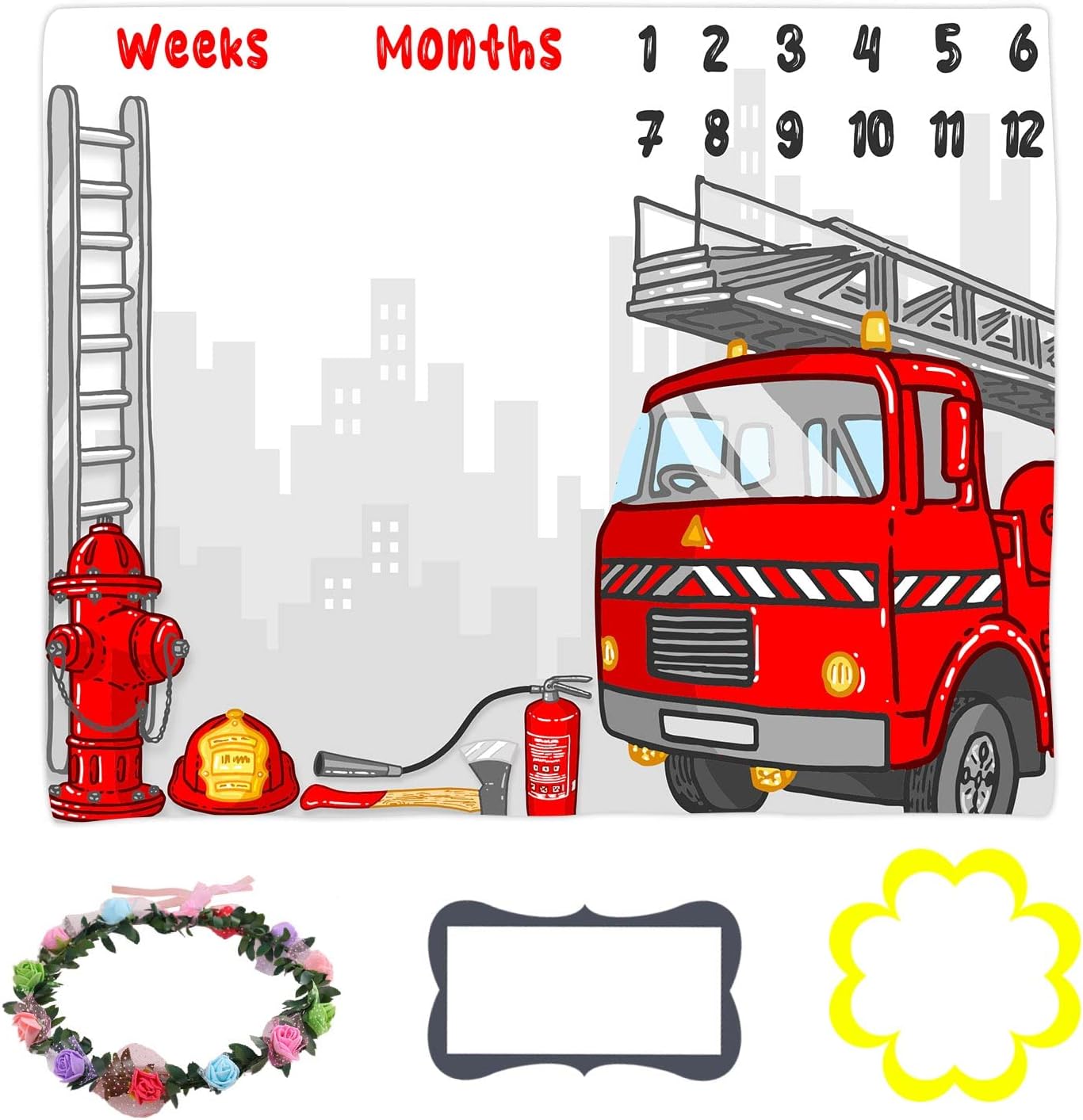 Baby Monthly Milestone Blanket Red Fire Truck