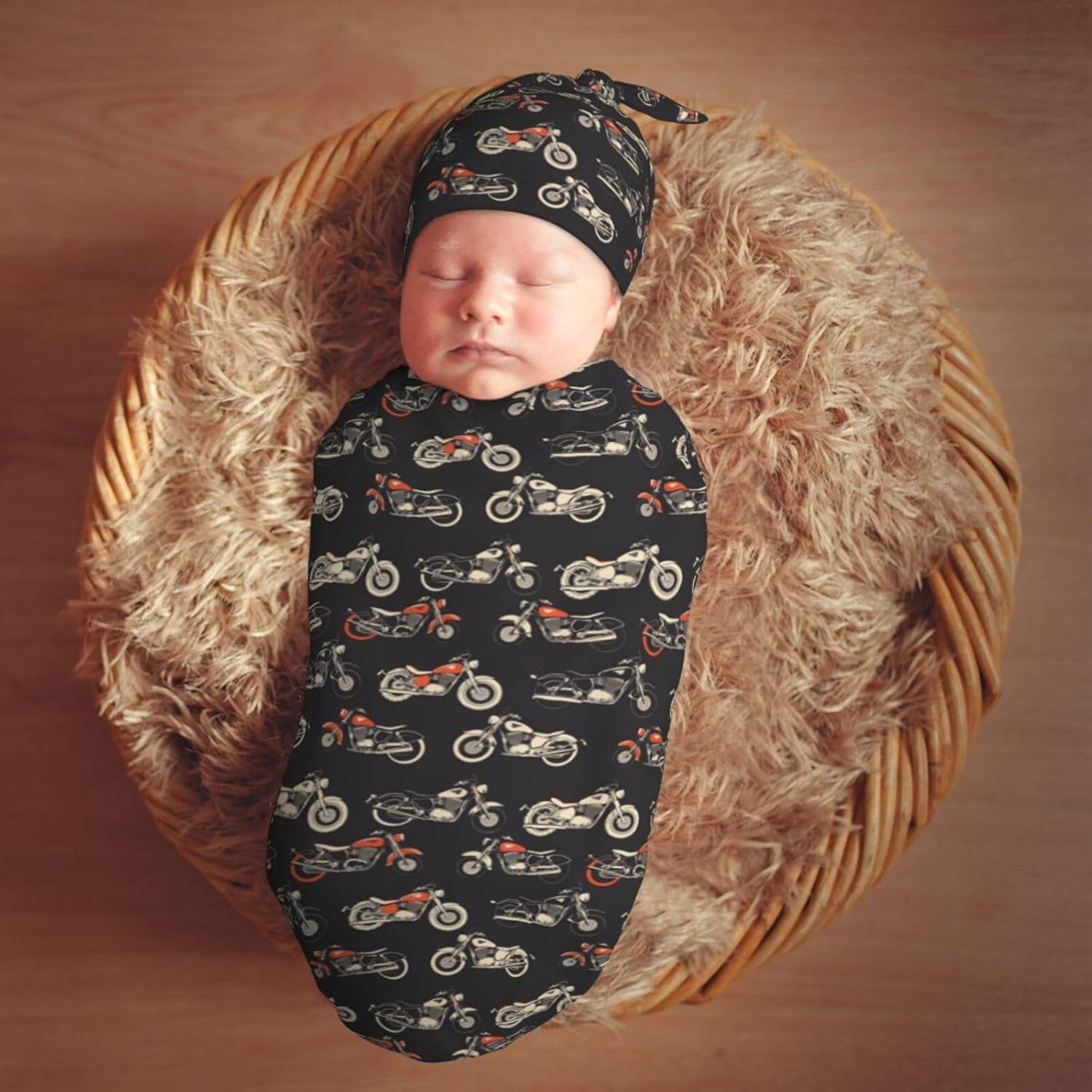 Muishi Motorcycles Swaddle Blanket Baby Hat Set