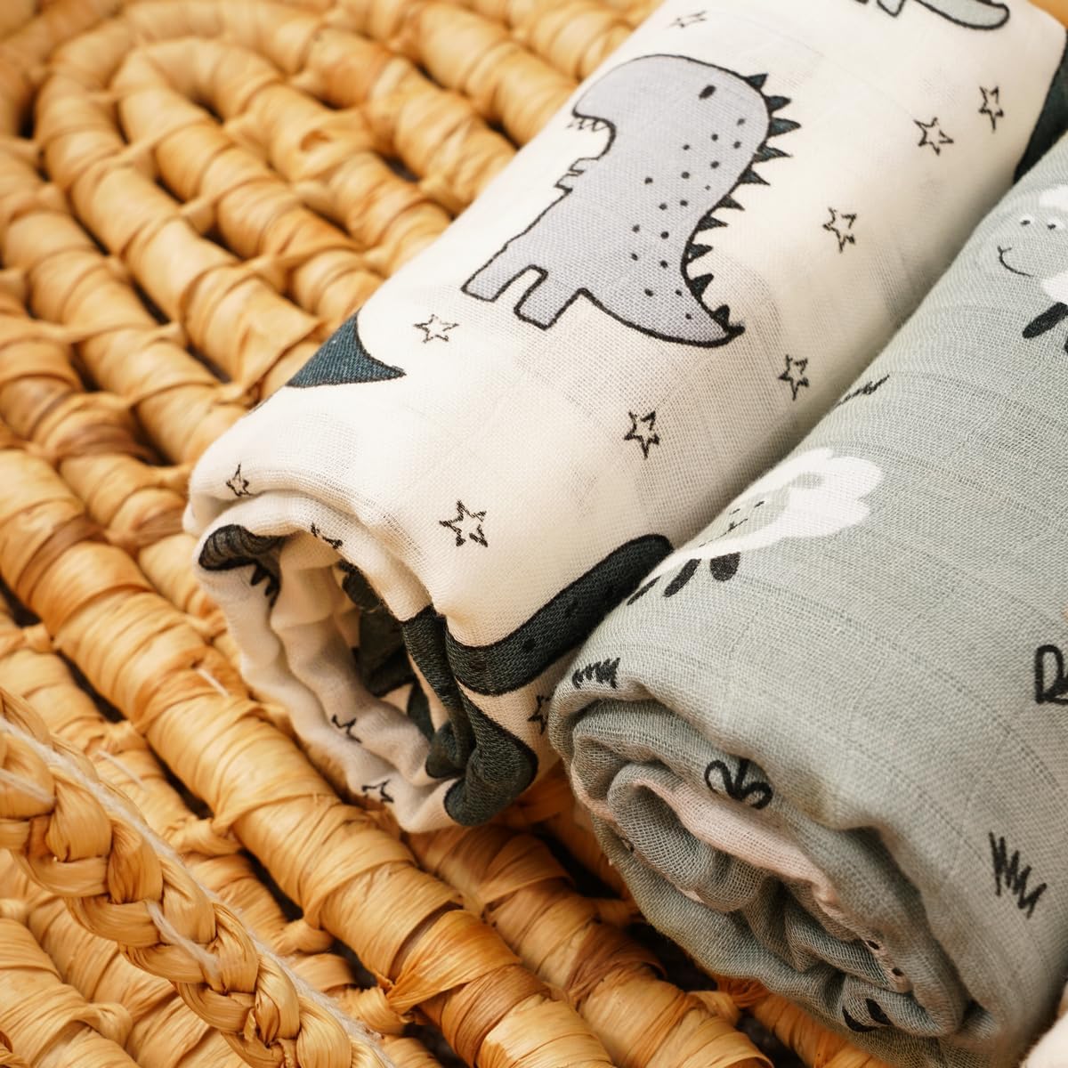 CoolaPeach Muslin Swaddle Blankets 3 Pack for Baby Boys Girls