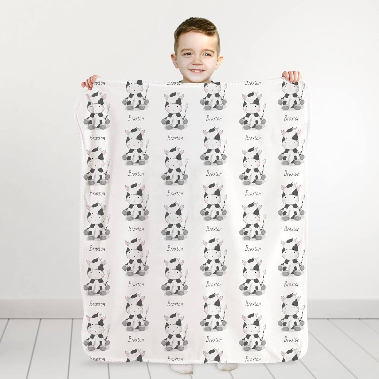 Custom Cow Print Baby Blanket with Name