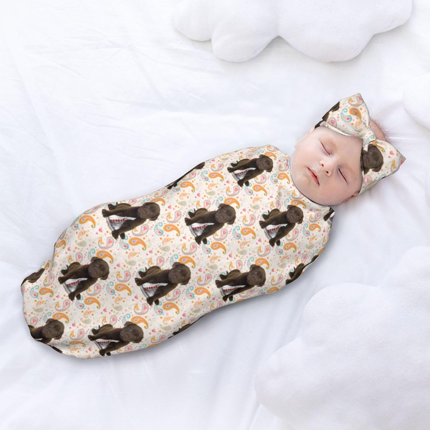Soft Swaddle Blanket with Headband Set for Newborn Baby