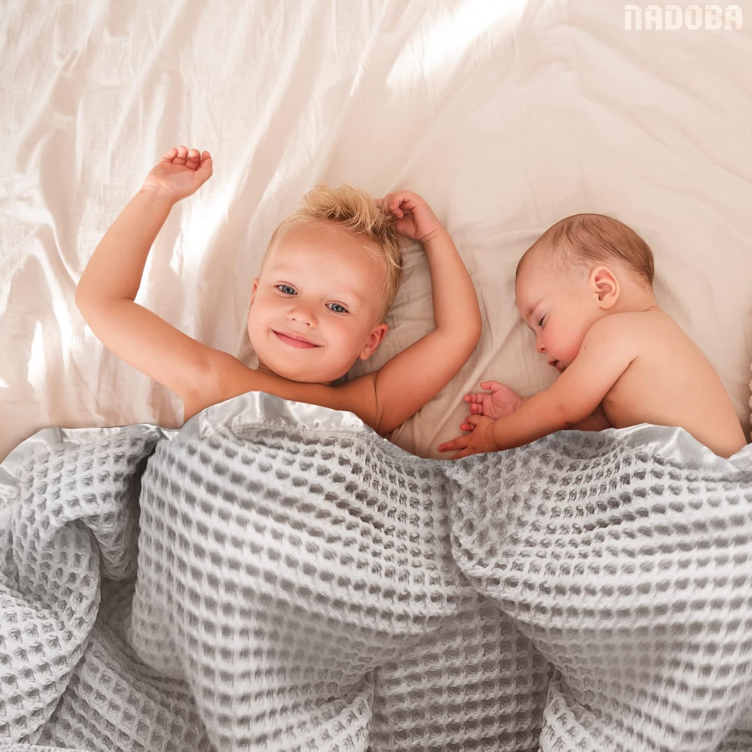 NADOBA Thermal Waffle Baby Blanket 36 x 50 with Satin Trim