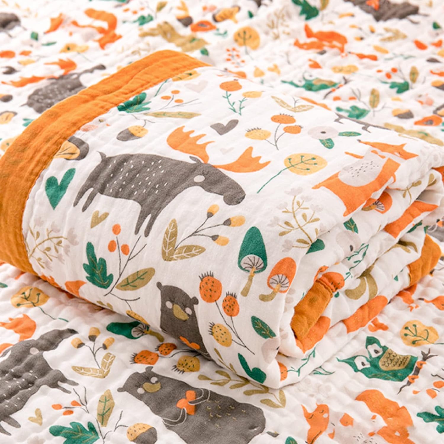 Forest Animals Toddler Blanket - 6 Layers Breathable Muslin Cotton Baby Quilt