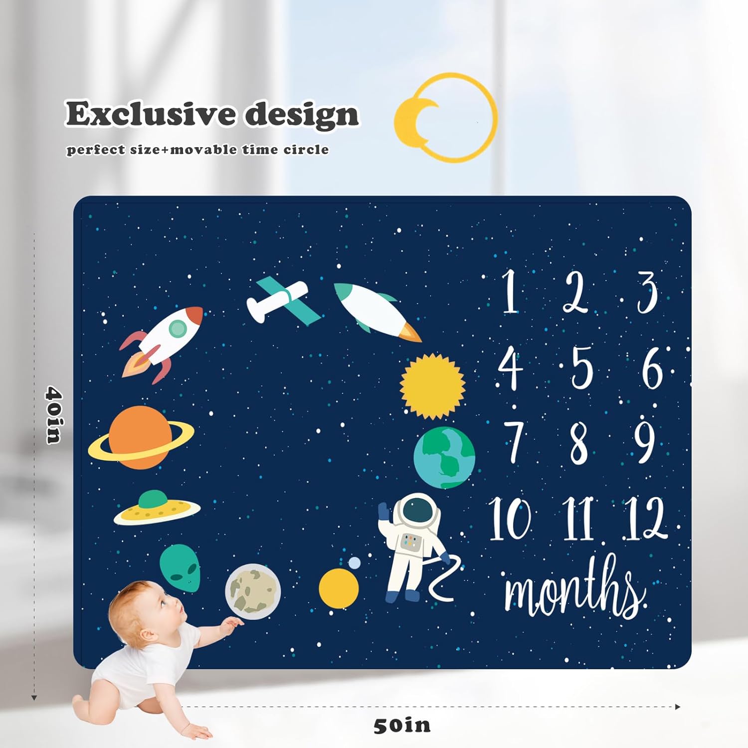 Baby Monthly Milestone Star Astronaut Swaddling Blanket - 40x50IN