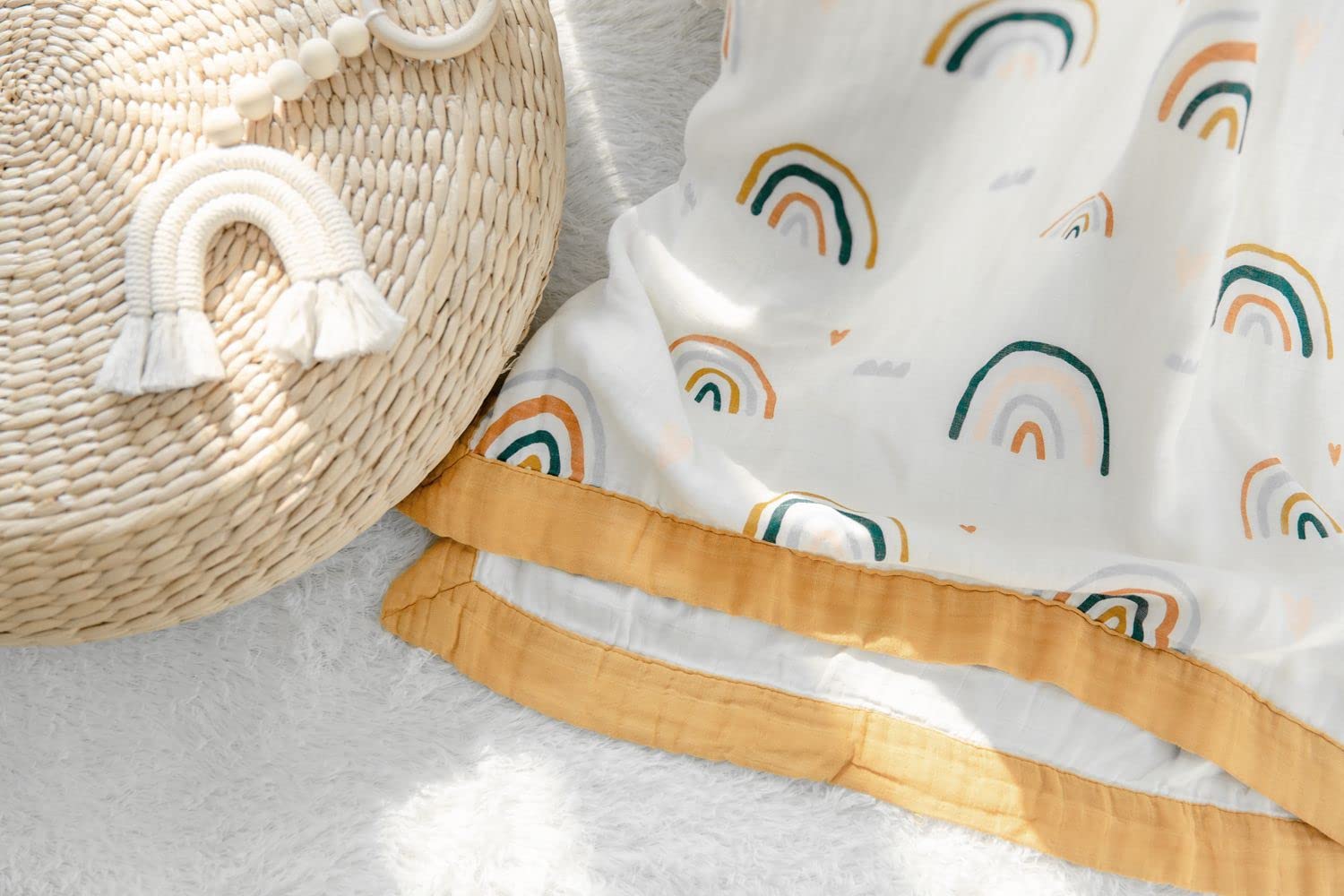 Rainbow Muslin Blanket for Baby - Soft and Breathable 47x47 Swaddle Blanket
