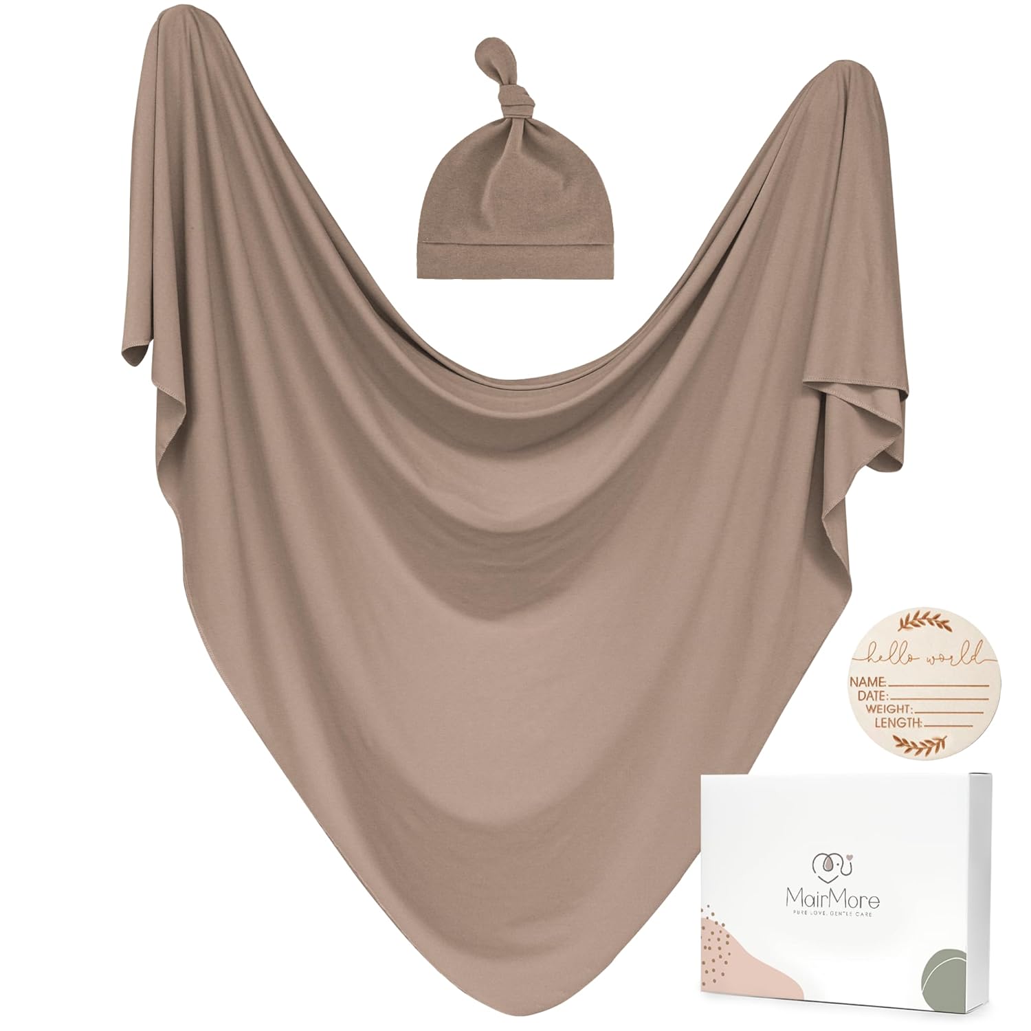 MairMore Baby Swaddle Blanket with Beanie Set Brown 1